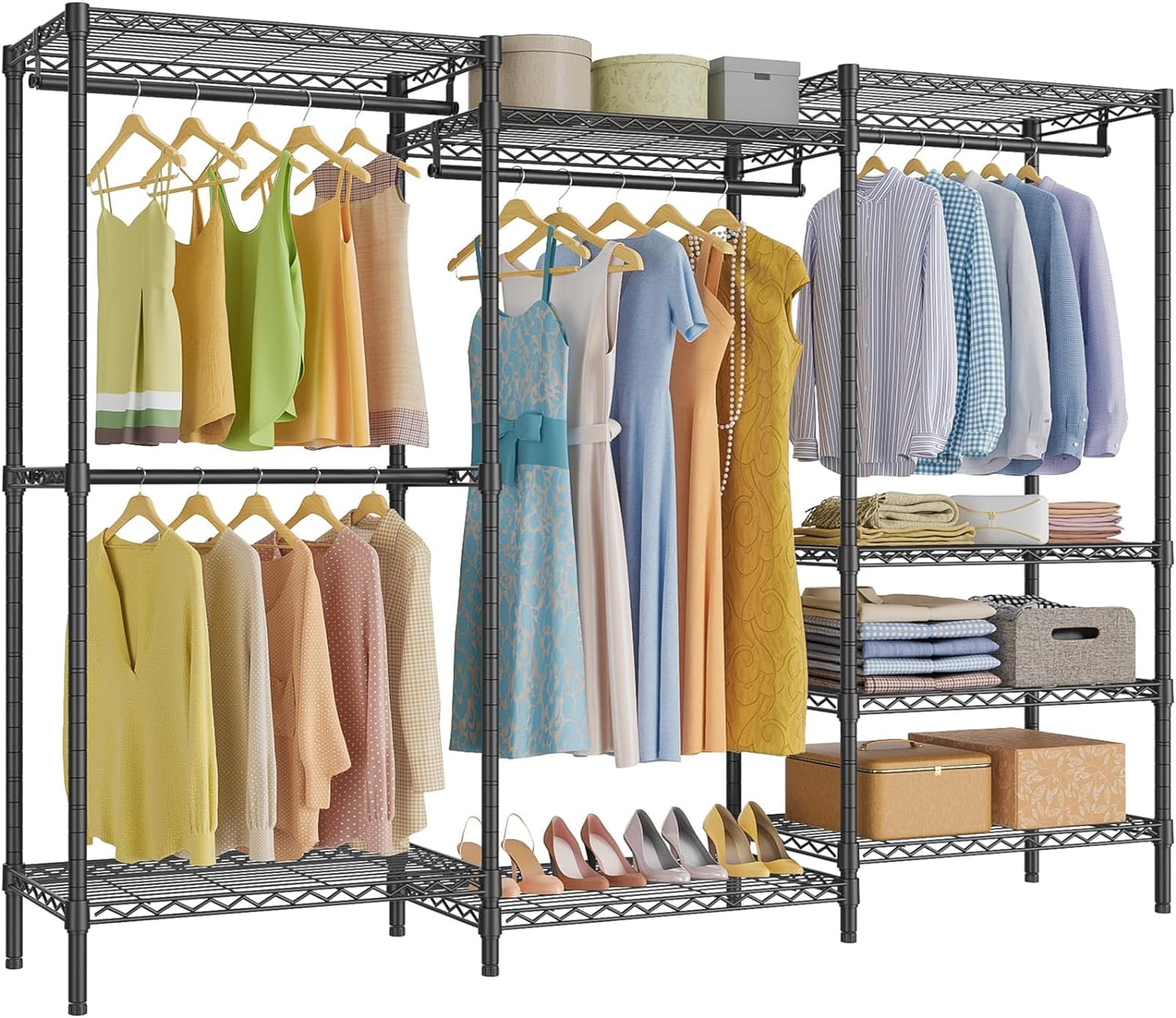 VIPEK V5 Portable Closet Wardrobe Heavy Duty Clothes Rack, Freestanding Clothing Racks with 4 Hang Rods & 8 Shelves, Adjustable Custom Closet Racks, 68.9" L X 15.7" W X 76.4" H, Max Load 800LBS, White