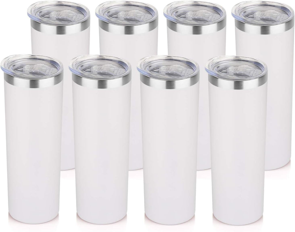 HASLE OUTFITTERS 20 Oz Skinny Tumblers Bulk Set, Stainless Steel Insulated Slim Tumblers with Lids Travel Water Cups(Stainless Steel, 8)