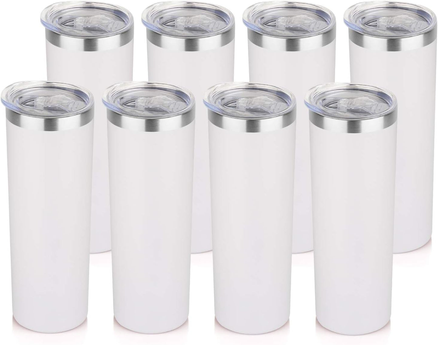 HASLE OUTFITTERS 20 Oz Skinny Tumblers Bulk Set, Stainless Steel Insulated Slim Tumblers with Lids Travel Water Cups(Stainless Steel, 8)