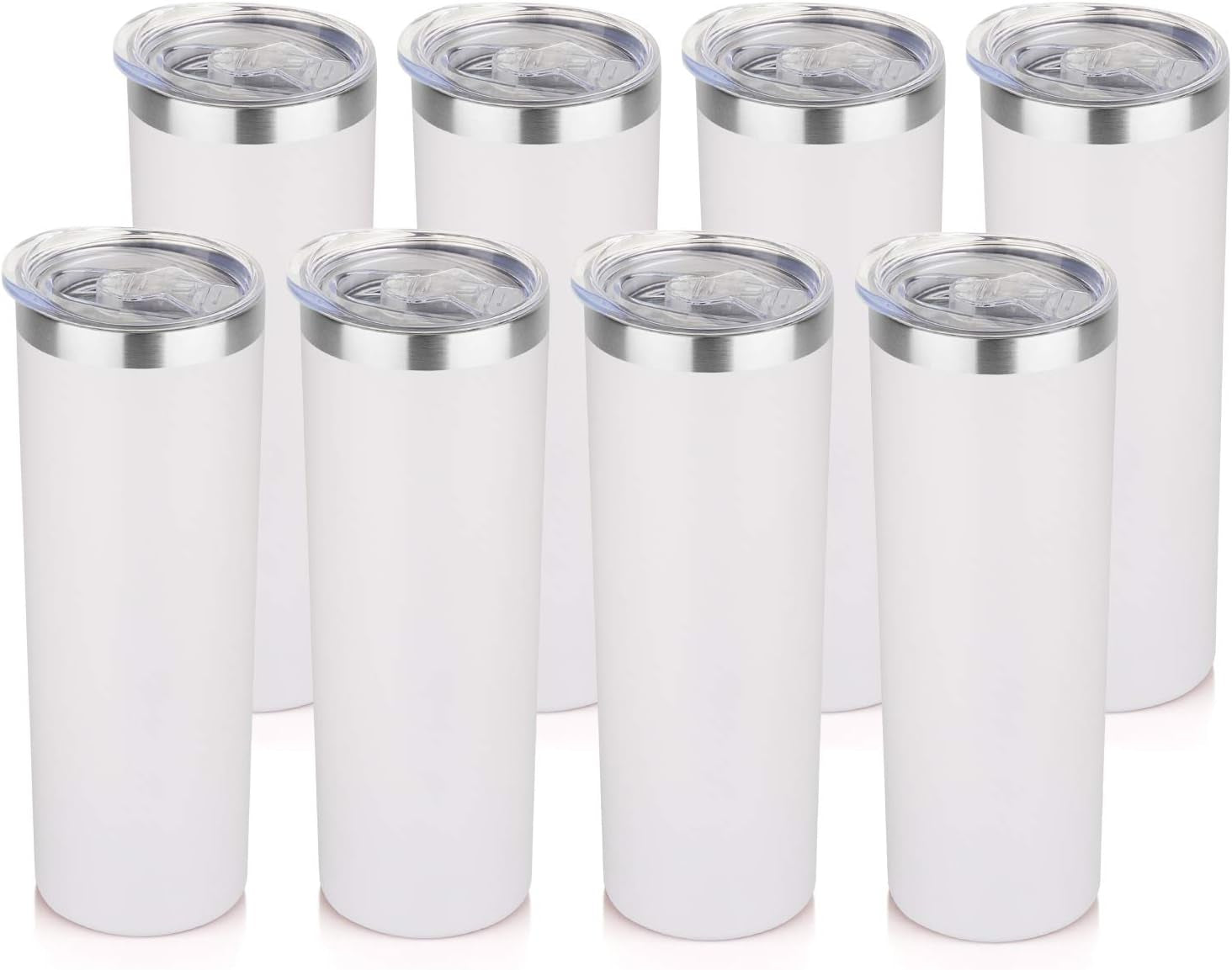 HASLE OUTFITTERS 20 Oz Skinny Tumblers Bulk Set, Stainless Steel Insulated Slim Tumblers with Lids Travel Water Cups(Stainless Steel, 8)