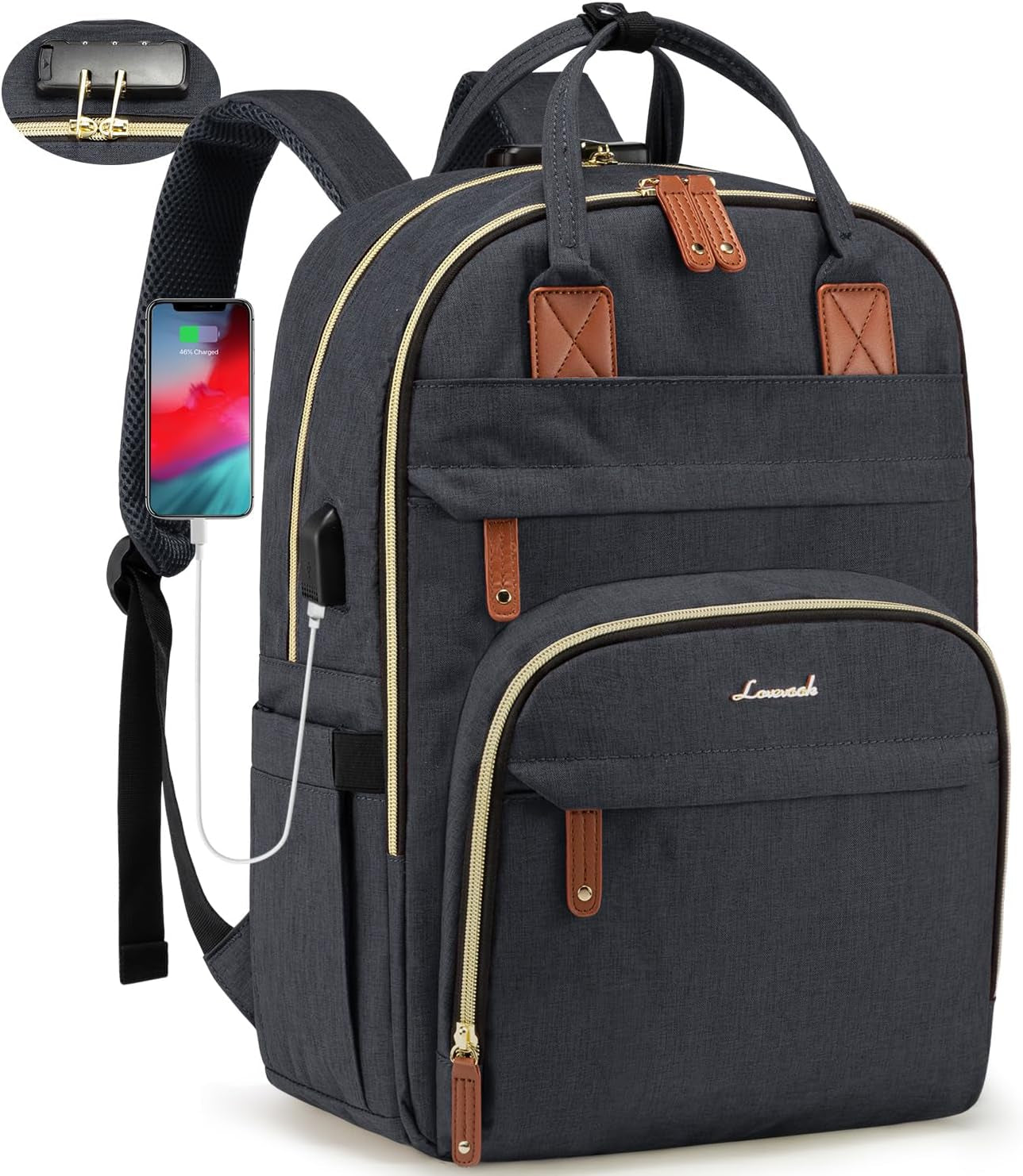 LOVEVOOK Laptop Backpack for Women & Men, Unisex Travel Anti-Theft Work Bag, Business Computer College Backpacks Purse, Casual Hiking Outdoor Carry on Daypack with Lock, Fits 15.6 Inch Laptop, Grey