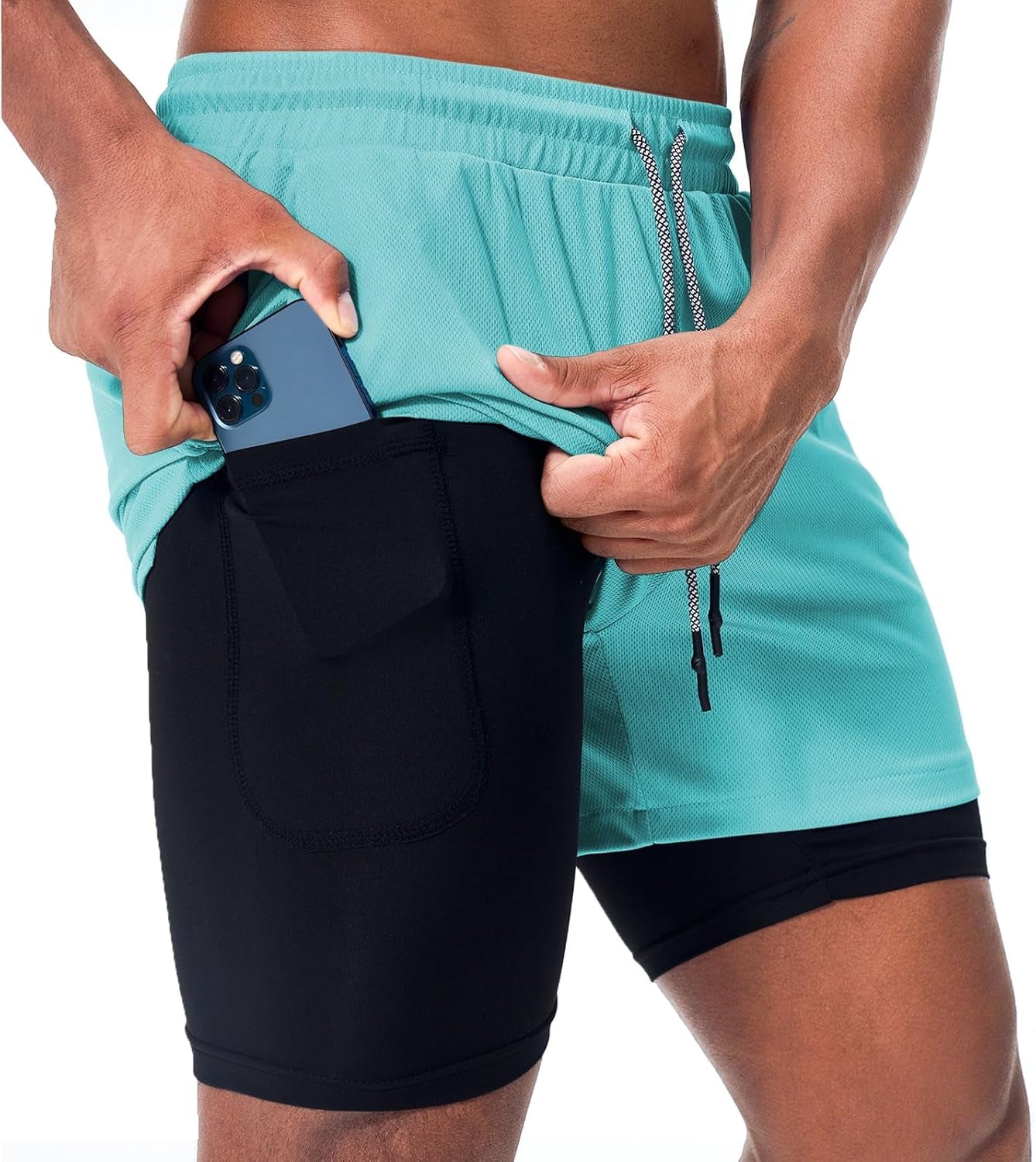 Surenow Men'S Athletic Running Shorts Quick Dry Workout Shorts 2 in 1 Shorts 5" Gym Running Shorts for Men with Phone Pocket