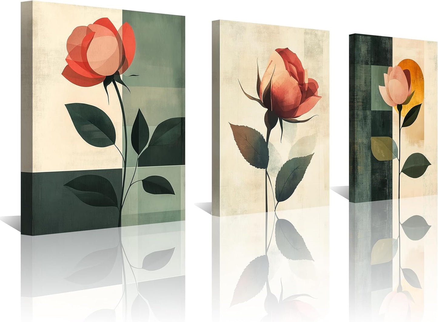 NAN Wind Canvas Print 3 Pcs Black and White Red Rose Canvas Art Painting Abstract Wall Art Decorations Flower Picture on Canvas for Home Decor Stretched and Framed (16X16Inchx3Pcs, A-Rose)