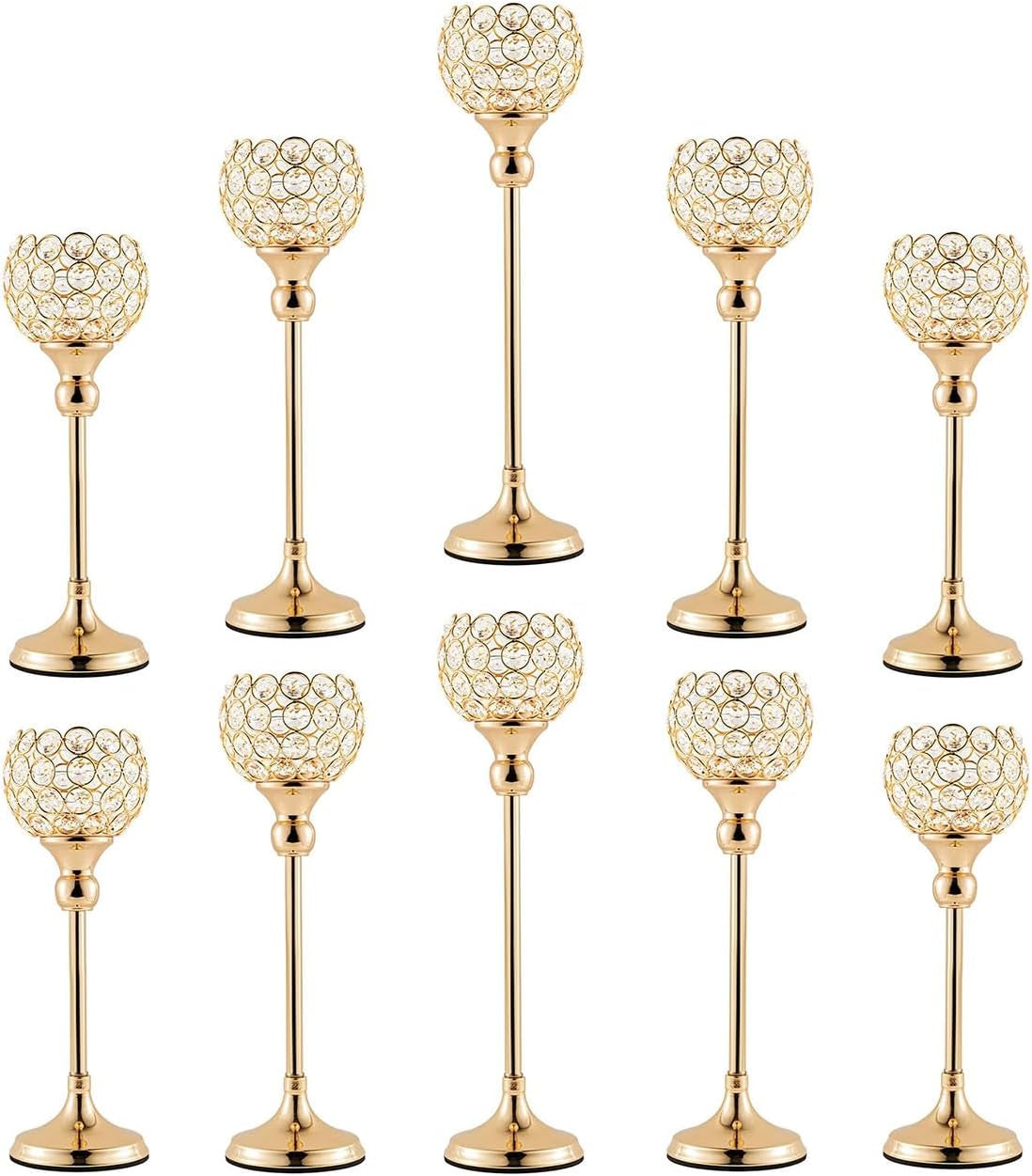 VINCIGANT Gold Crystal Candle Holders Set of 2 for Fireplace Coffee Table Mantle Decor,Wedding Home Halloween Decoration Centerpieces