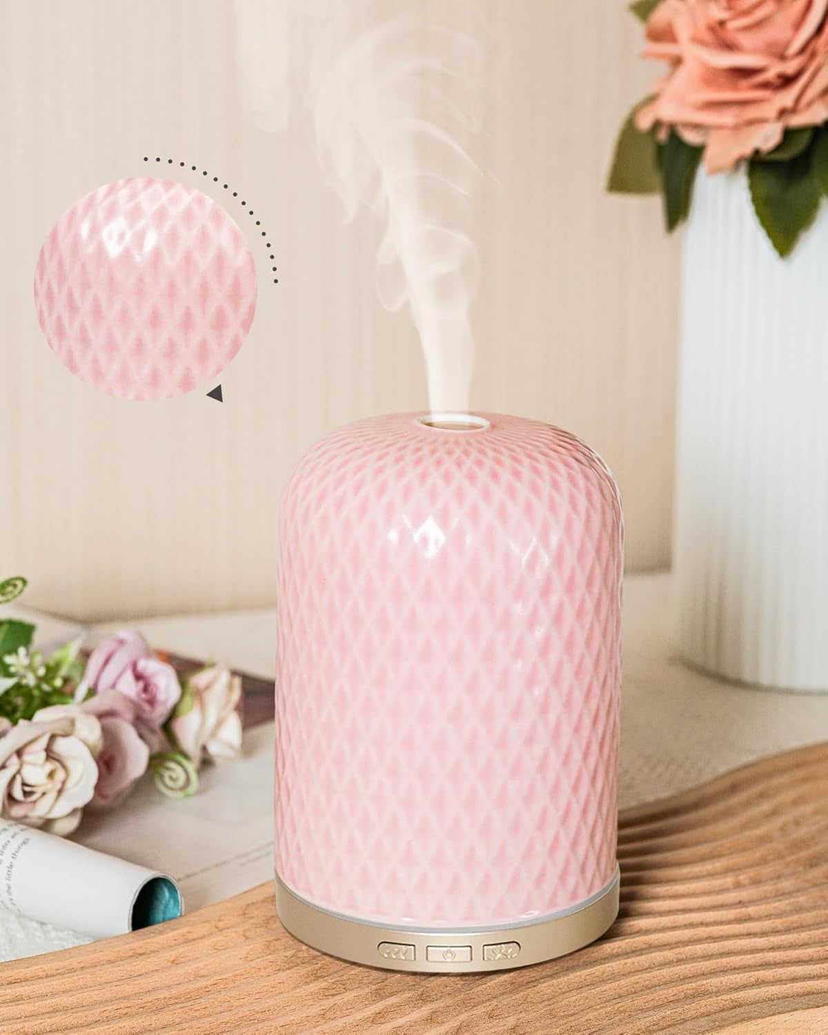 Essential Oil Diffuser,110Ml Diffusers for Essential Oils Large Room, Ceramic Diffusers Decorative Ultrasonic Defuzzer, Ideal for Aesthetic Home,Dorm Décor, Yoga,White