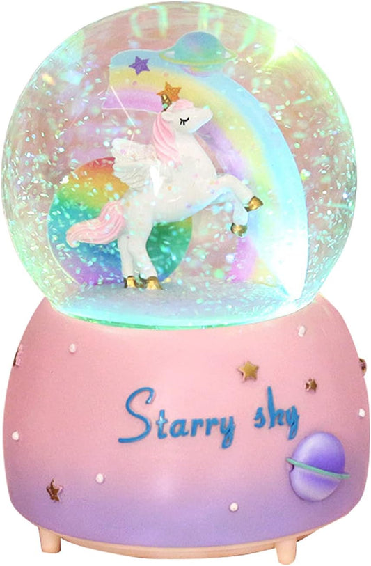 Unicorn Snow Globe for Kids, 80 MM Snow Globe with Musics, Perfect Unicorn Music Box for Granddaughters Babies Birthday