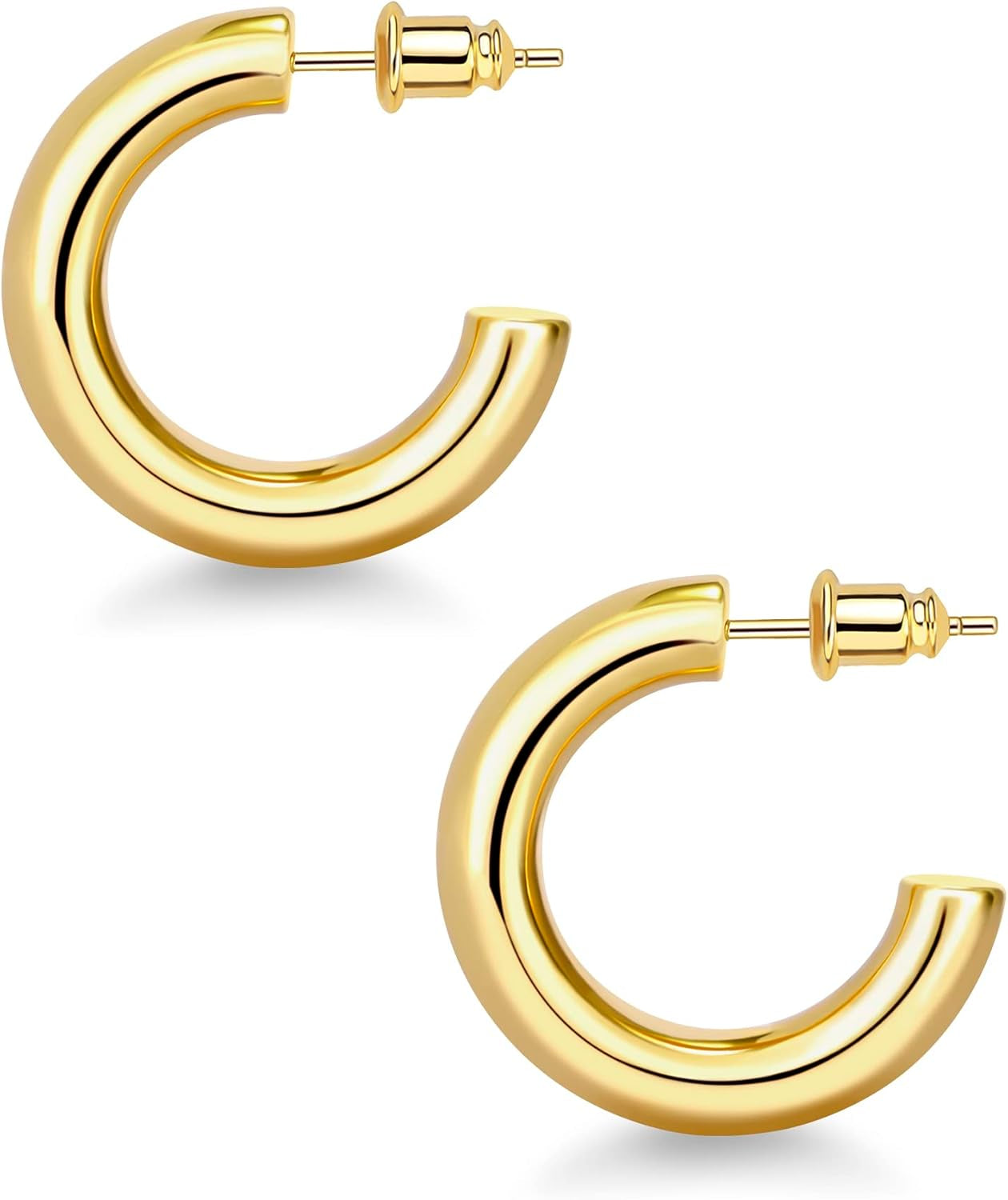 Wowshow Gold Hoop Earrings, 14K Gold Plated Chunky Small Hoop Earrings for Women Lightweight Jewelry Gifts 14/20/30/35/45MM