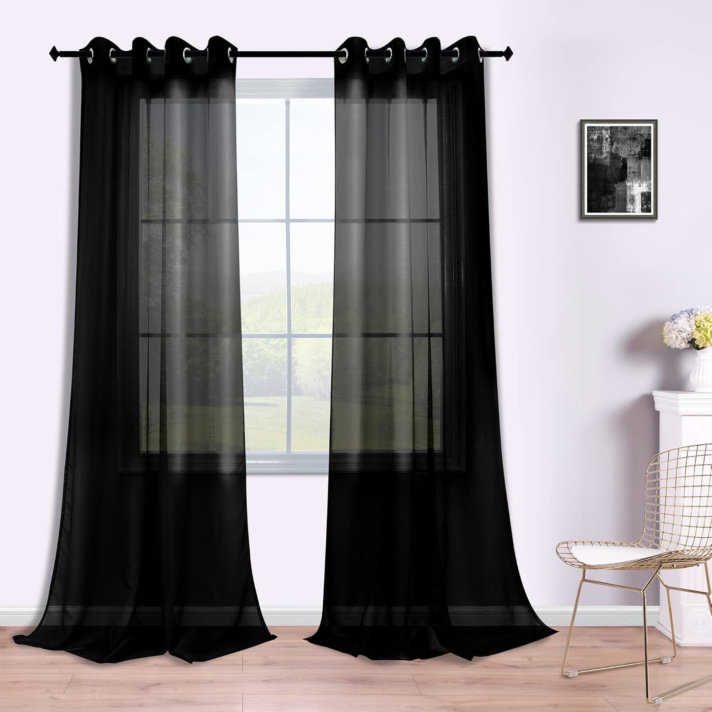 KOUFALL Silver Sheer Curtains, Luxury Curtain for Living Room Bedroom, Light Grey Grommet Backdrop Curtains for Party, 52 X 84 Inch Length, 2 Panels Set, Gray