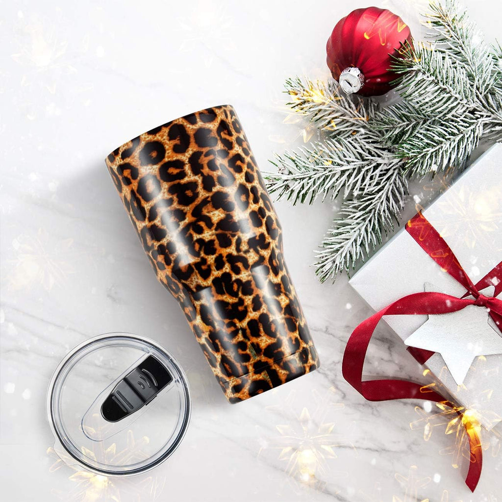 ALOUFEA 30Oz Stainless Steel Tumbler, Insulated Coffee Tumbler Cup with Lid and Straw, Double Walled Travel Coffee Mug for Hot & Cold Drinks (Leopard, 1 Pack)