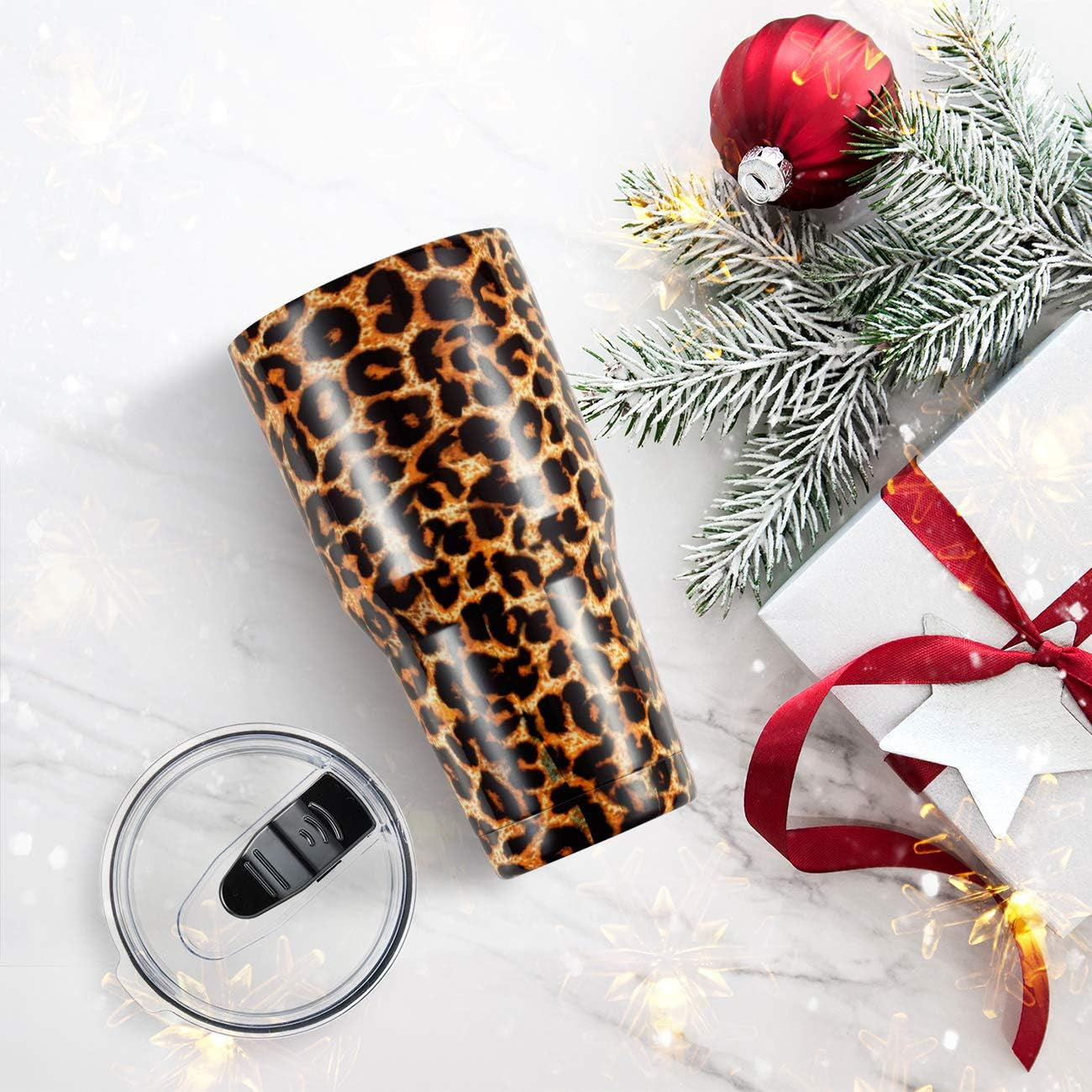 ALOUFEA 30Oz Stainless Steel Tumbler, Insulated Coffee Tumbler Cup with Lid and Straw, Double Walled Travel Coffee Mug for Hot & Cold Drinks (Leopard, 1 Pack)