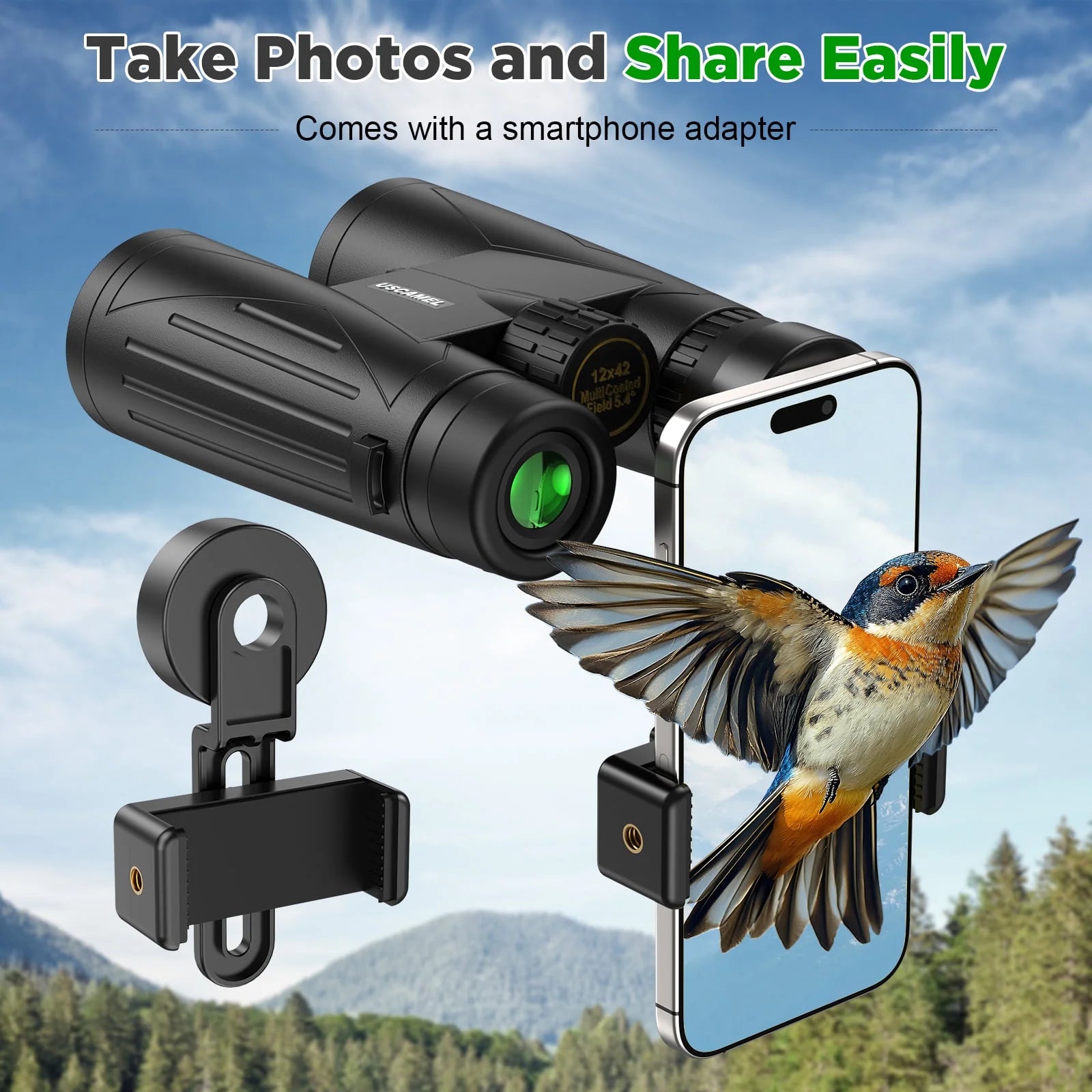 12X42 Binoculars for Adults Kids, HD Binoculars Waterproof FMC BAK4 Binoculars Low Light Night Vision for Bird Watching Travel Hunting Outdoor Sports Concerts