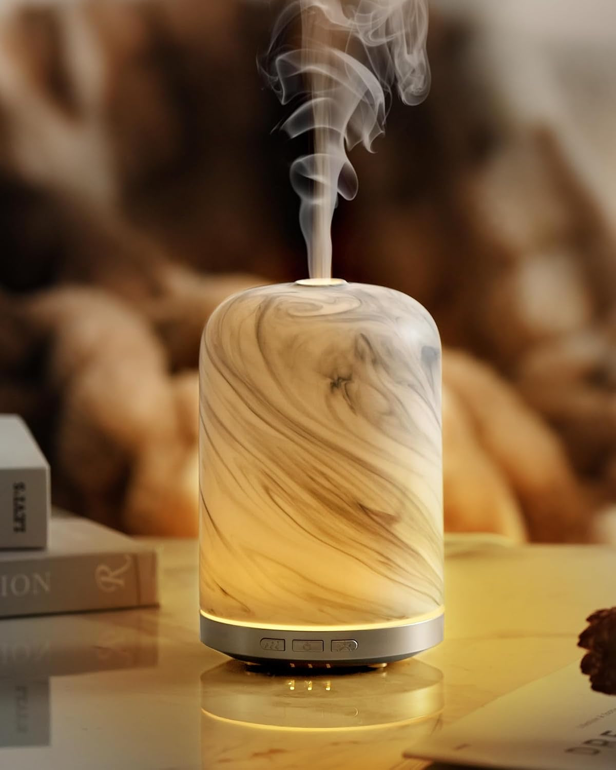 Essential Oil Diffuser,110Ml Diffusers for Essential Oils Large Room, Ceramic Diffusers Decorative Ultrasonic Defuzzer, Ideal for Aesthetic Home,Dorm Décor, Yoga,White