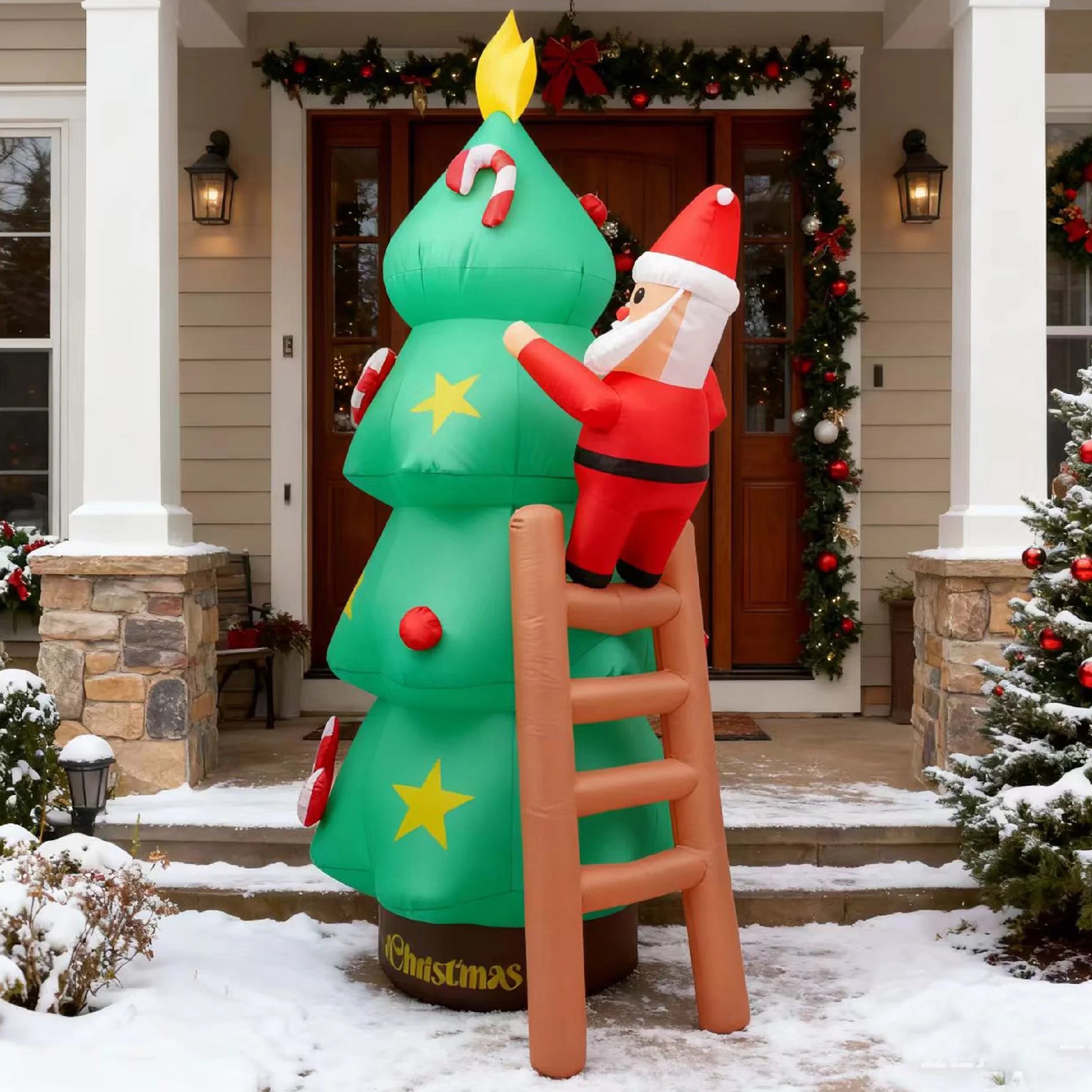 9Ft Christmas Inflatables Outdoor Decoration Christmas Tree and Santa Claus Blow Ups with Built in LED Lights Xmas Garden Yard Lawn Decoration