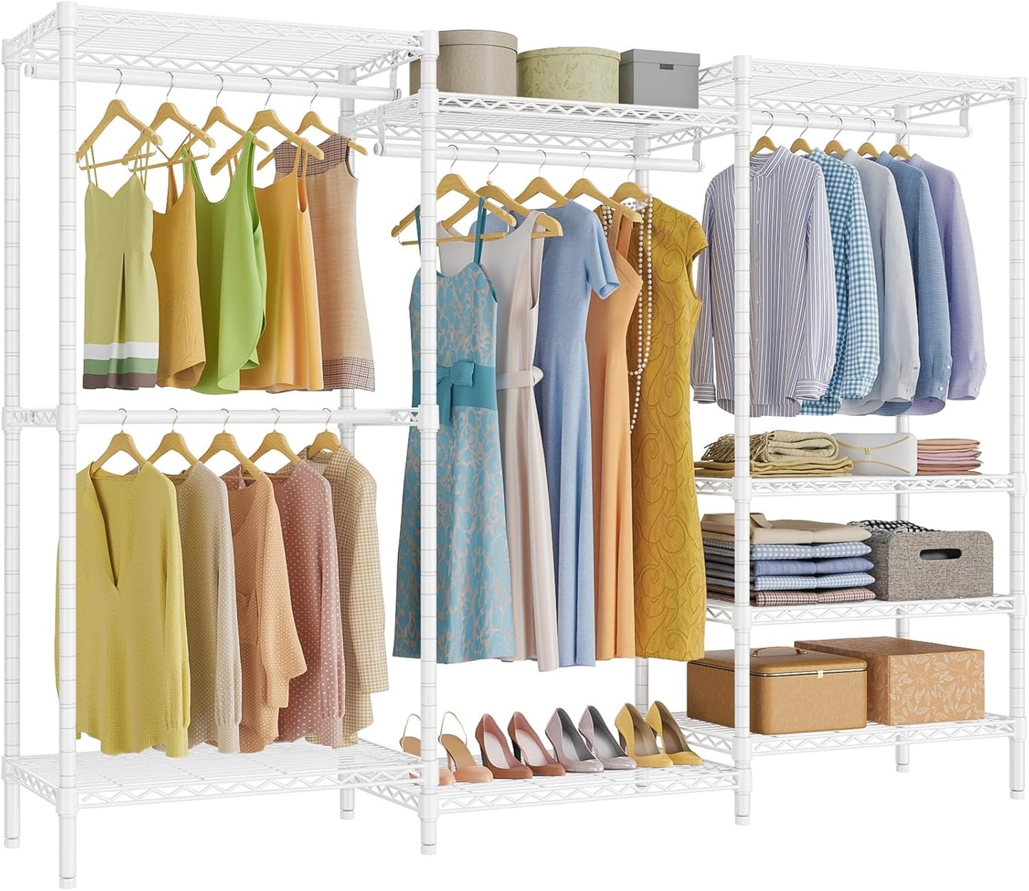 VIPEK V5 Portable Closet Wardrobe Heavy Duty Clothes Rack, Freestanding Clothing Racks with 4 Hang Rods & 8 Shelves, Adjustable Custom Closet Racks, 68.9" L X 15.7" W X 76.4" H, Max Load 800LBS, White