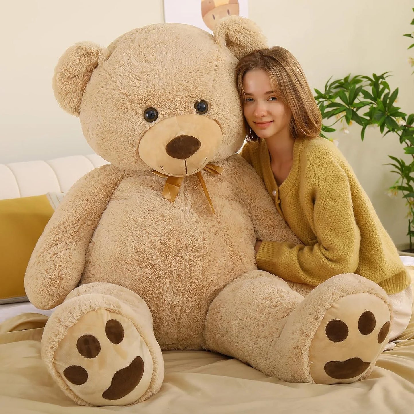 5Ft Giant Teddy Bear Stuffed Animals Life Size Large Plush Brown Teddy Bear with Footprints