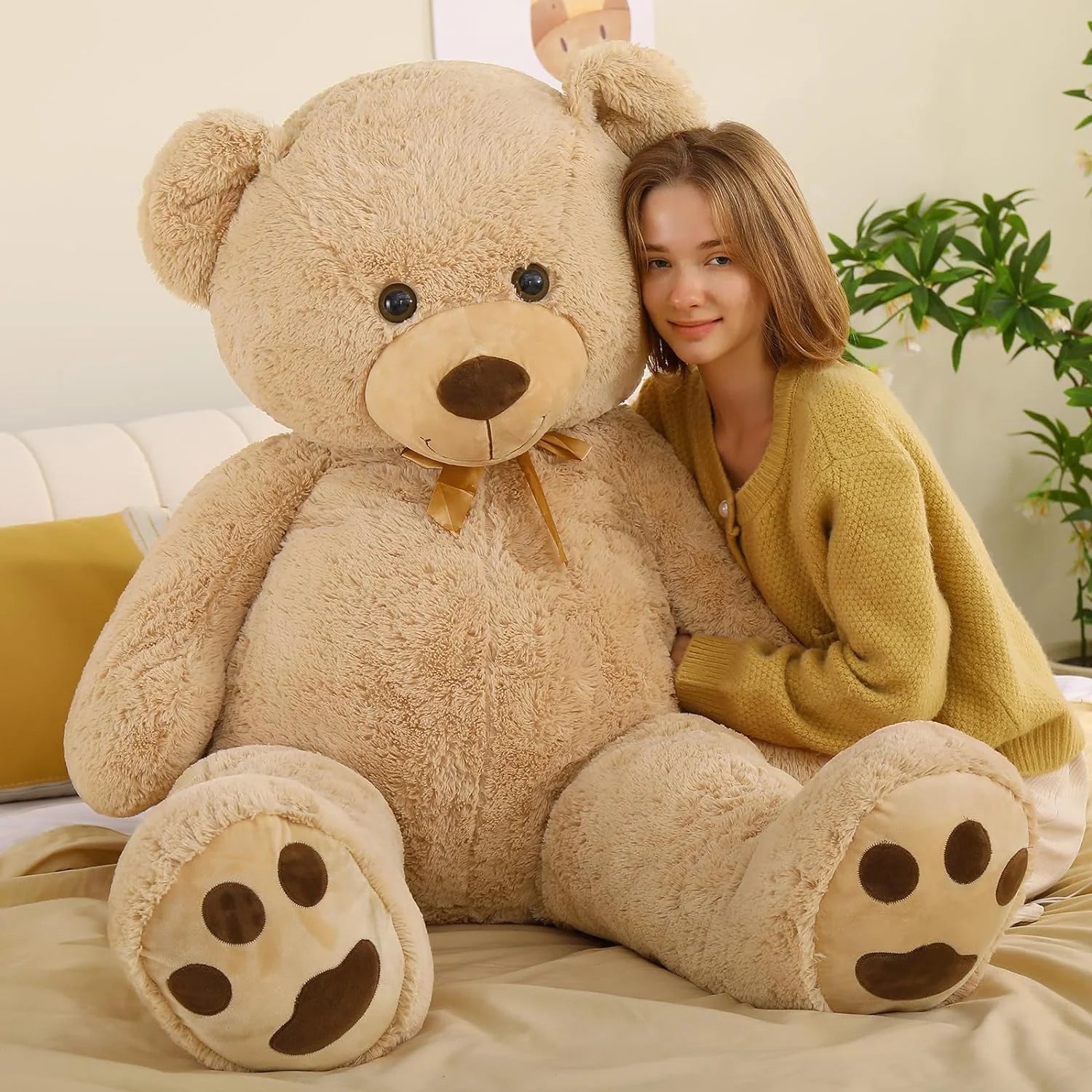 5Ft Giant Teddy Bear Stuffed Animals Life Size Large Plush Brown Teddy Bear with Footprints