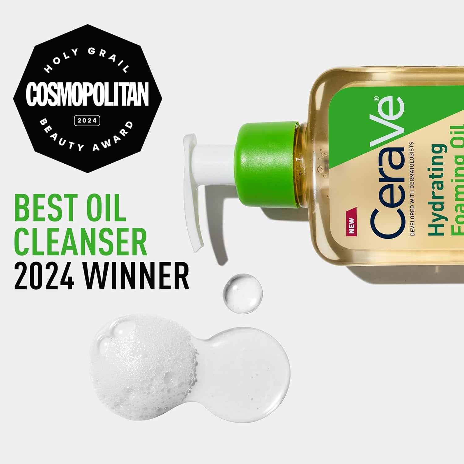 Cerave Hydrating Foaming Oil Cleanser, Moisturizing Oil Cleanser for Face & Body, Squalane Oil + Hyaluronic Acid + Ceramides, for Dry to Very Dry Skin, Fragrance Free & Residue Free, 19 FL Oz