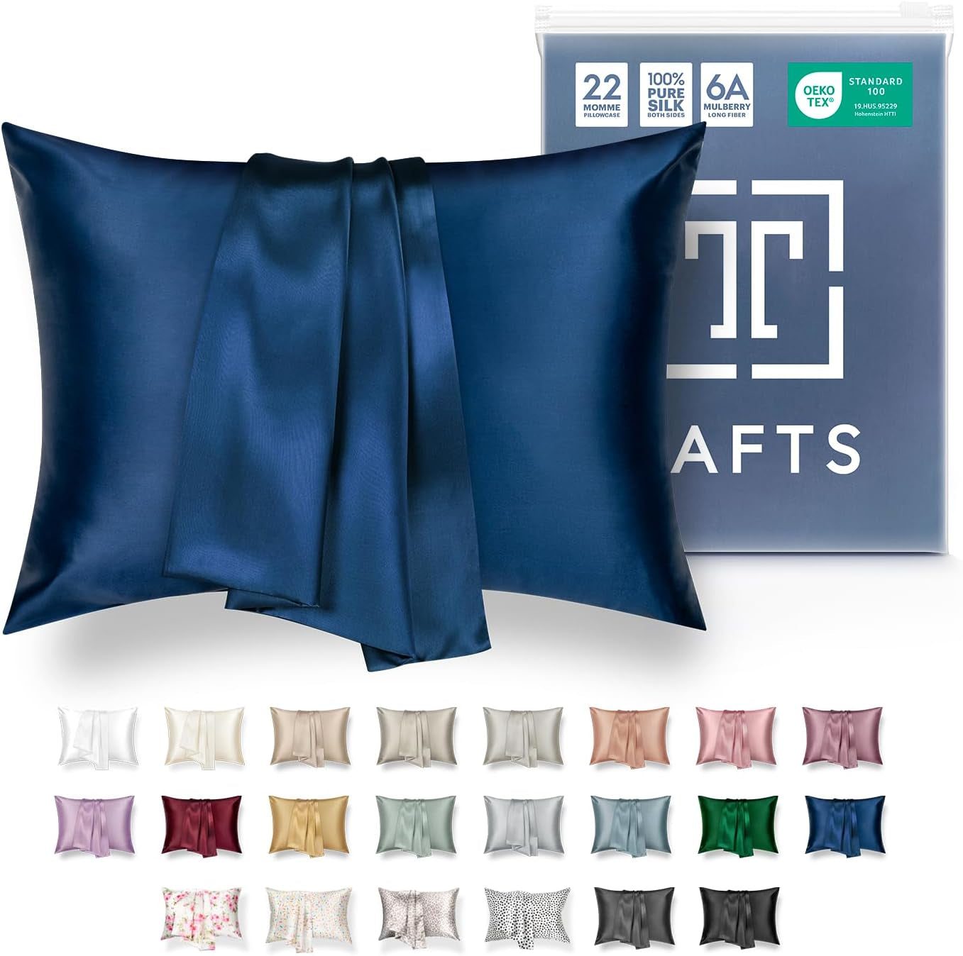 Tafts Pillow Cases - 22Mm 100% Pure Mulberry 6A Silk Pillowcase for Hair & Skin with Zipper Closure, Cooling, Natural, Organic, Double Sided Silk Pillow Case (Midnight Black, Queen 20X30 1Pc)