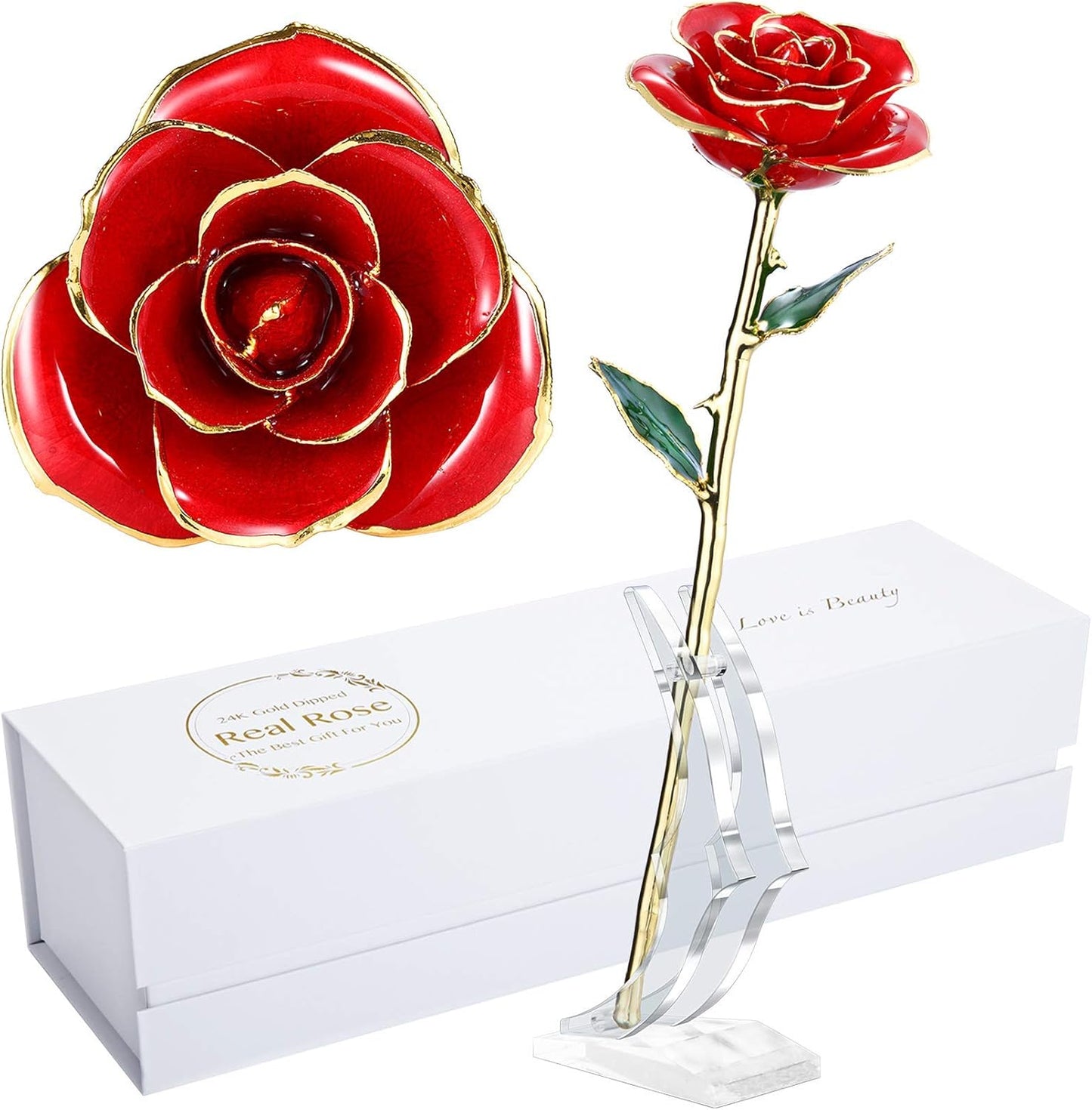Romantic Rose Gift for Her,Eternity Gold Rose Flower 24K Gold Dipped Rose and Romantic Gift for Her Rose,Skyblue with Stand