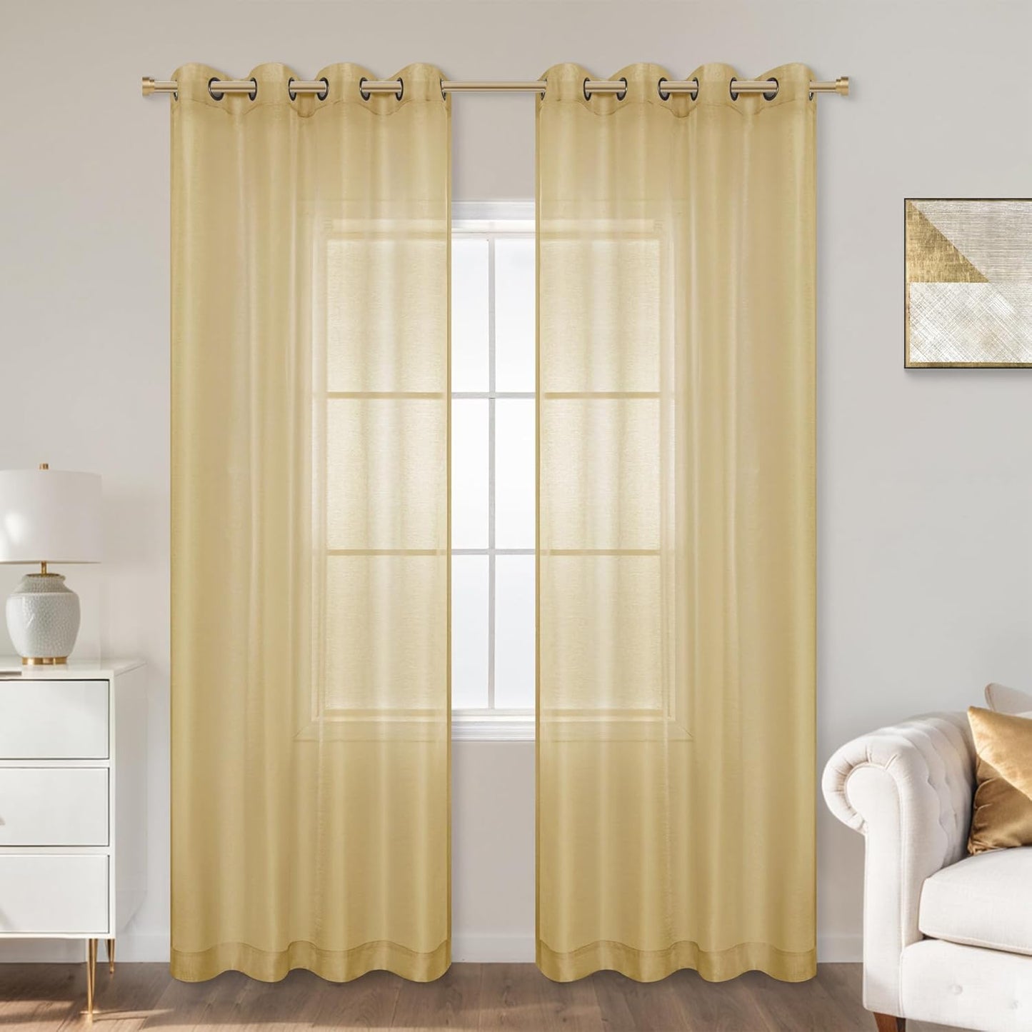 KOUFALL Silver Sheer Curtains, Luxury Curtain for Living Room Bedroom, Light Grey Grommet Backdrop Curtains for Party, 52 X 84 Inch Length, 2 Panels Set, Gray