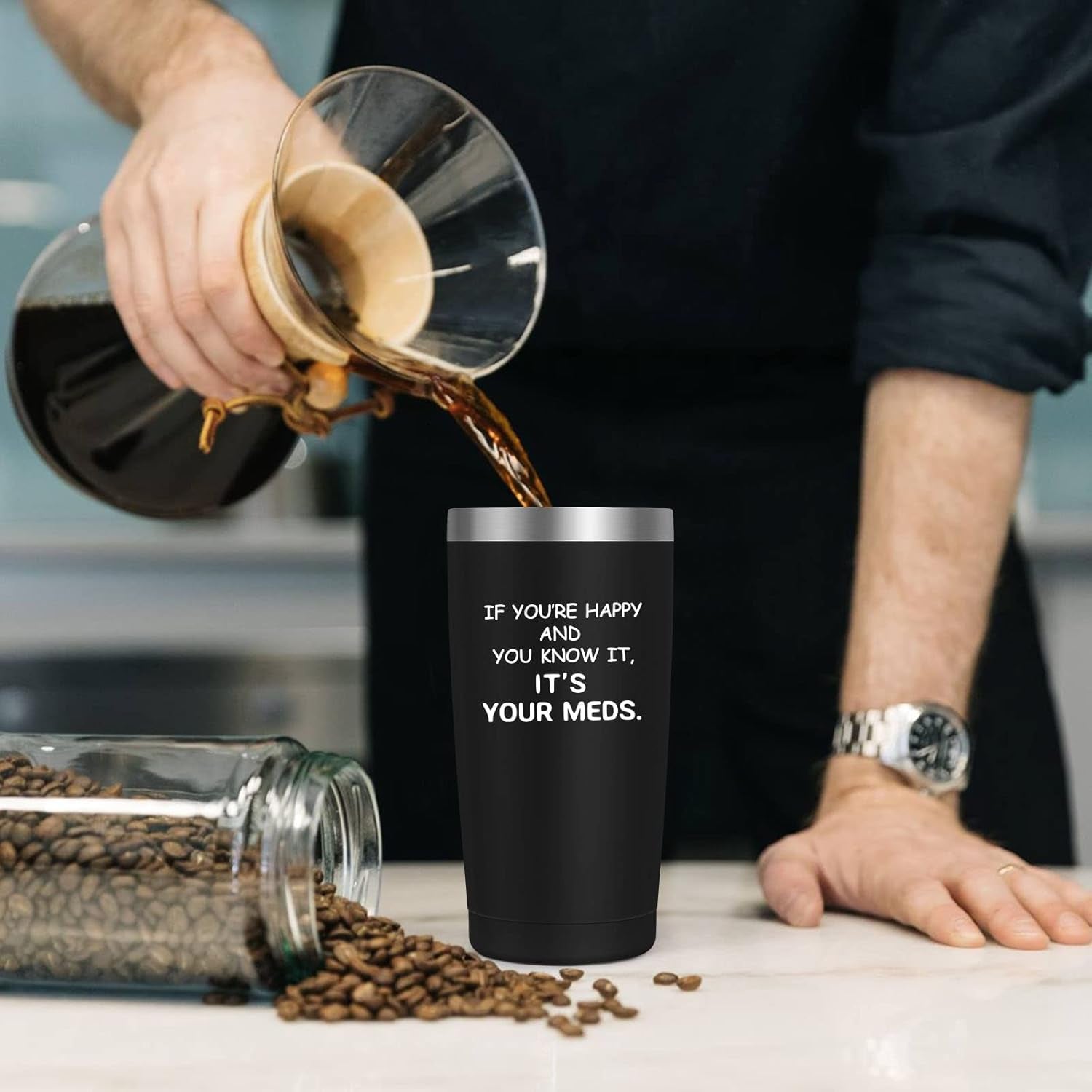 Funny Insulated Stainless Steel Tumbler - It'S Your Meds Coffee Tumbler with Lid, Novelty Birthday Christmas Nursing Graduation Gift for Nurse Doctor Wife Husband Mom Dad Coworker Friends (Black)