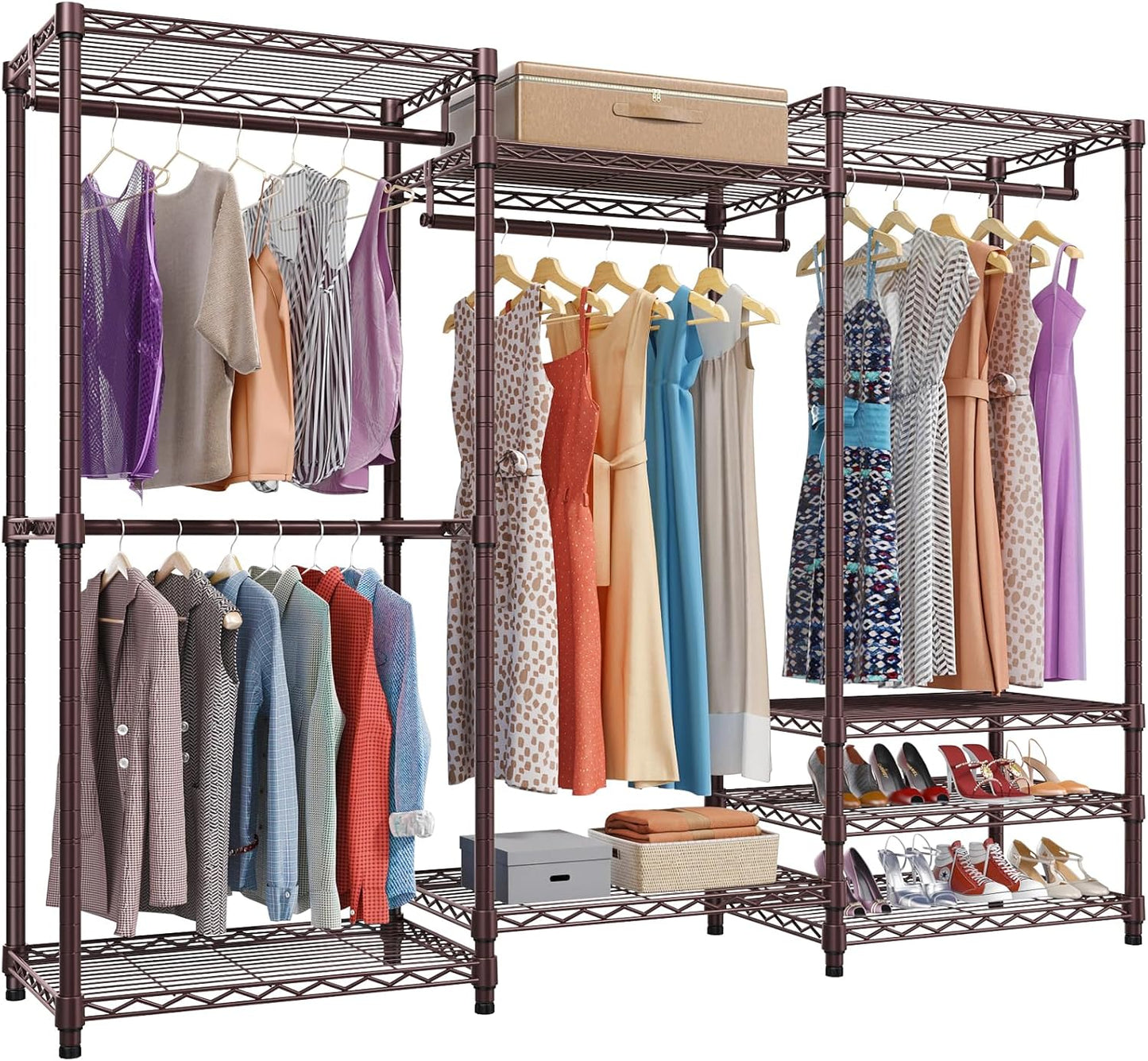 VIPEK V5 Portable Closet Wardrobe Heavy Duty Clothes Rack, Freestanding Clothing Racks with 4 Hang Rods & 8 Shelves, Adjustable Custom Closet Racks, 68.9" L X 15.7" W X 76.4" H, Max Load 800LBS, White