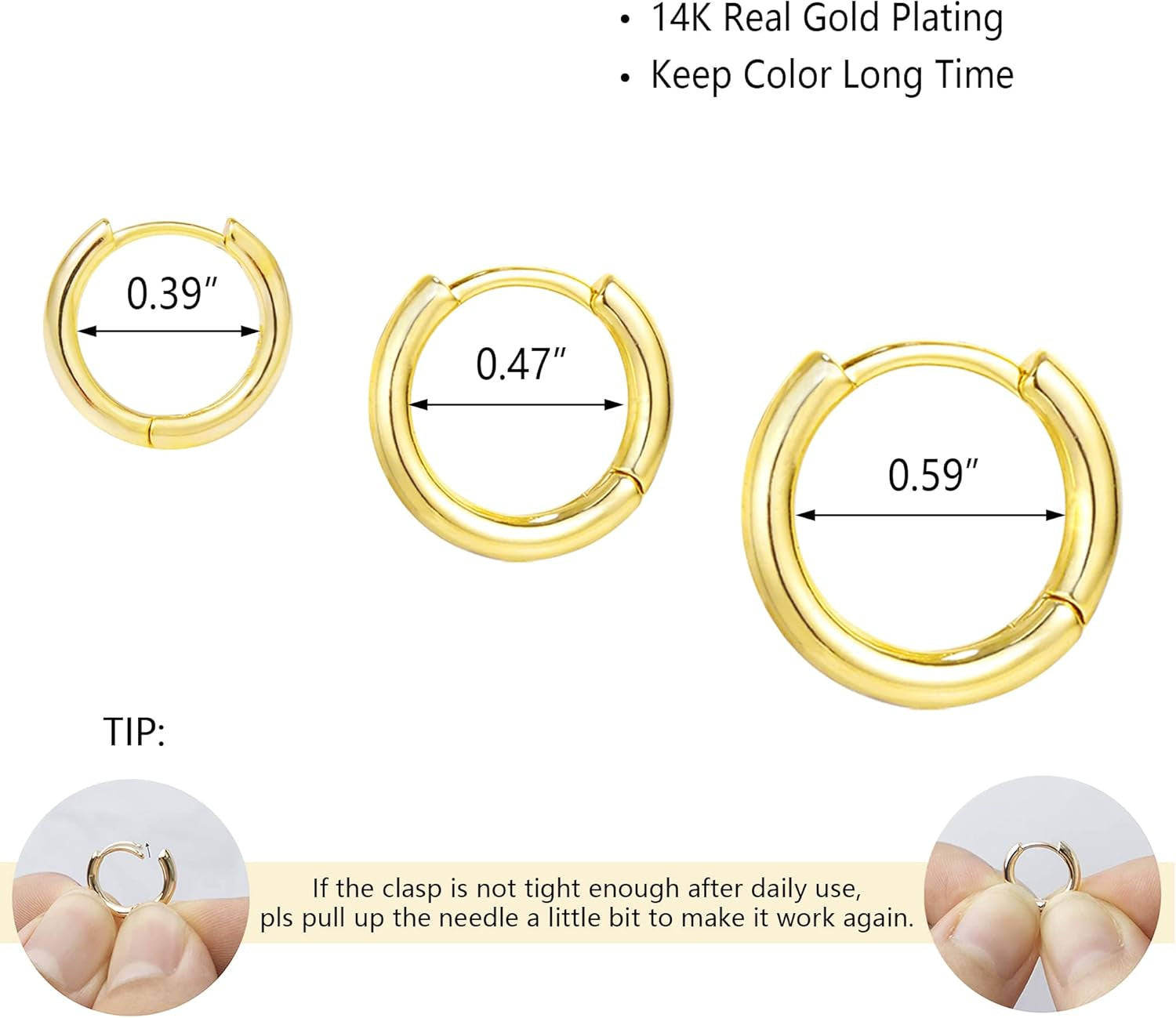 14K Gold Small Huggie Hoop Earrings for Women 925 Sterling Silver Hypoallergenic Cartilage Huggie Hoops Earrings for Men（3 Pairs）