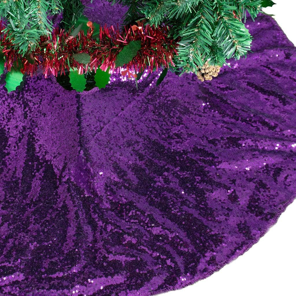 AMZLOKAE 48'' Black Sequin Tree Skirt - Sparkle Christmas/Halloween/Xmas Tree Skirt - Fits 5Ft to 7Ft Trees