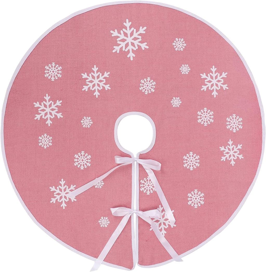 N&T NIETING Christmas Small Tree Skirt, 24 Inch Red Burlap Tree Mat with White Snowflake Printed for Xmas Tree Holiday Party Home Indoor Farmhouse Winter Decorations