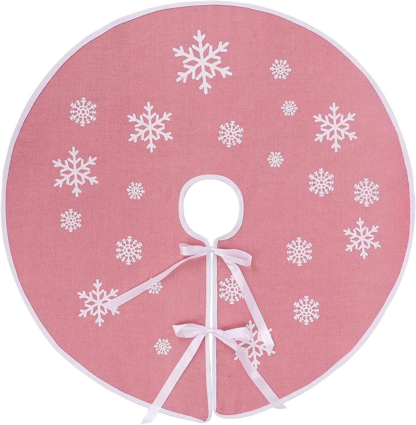 N&T NIETING Christmas Small Tree Skirt, 24 Inch Red Burlap Tree Mat with White Snowflake Printed for Xmas Tree Holiday Party Home Indoor Farmhouse Winter Decorations