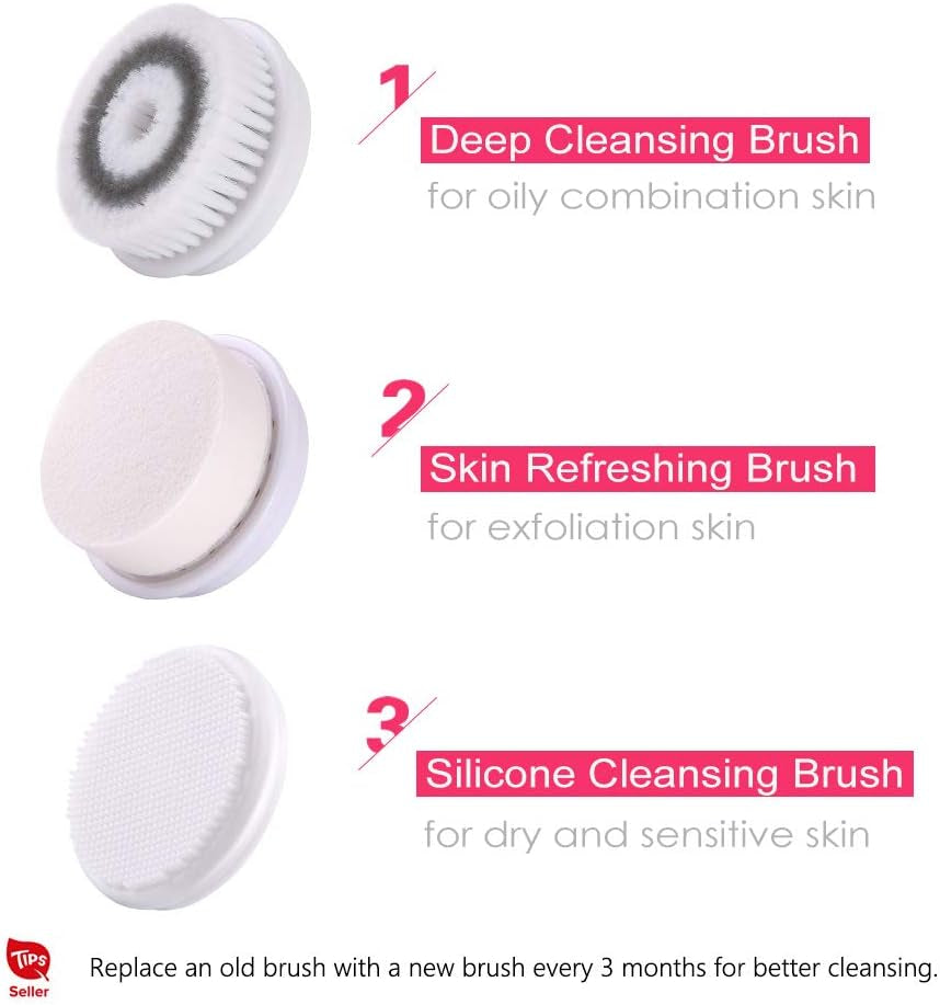 Touchbeauty Facial Cleansing & Exfoliator Brush Set with Travel Case 3 Professional Cleansing Brush Heads for Oil/Sensitive/Combination Skin |Waterproof, Dual Speed