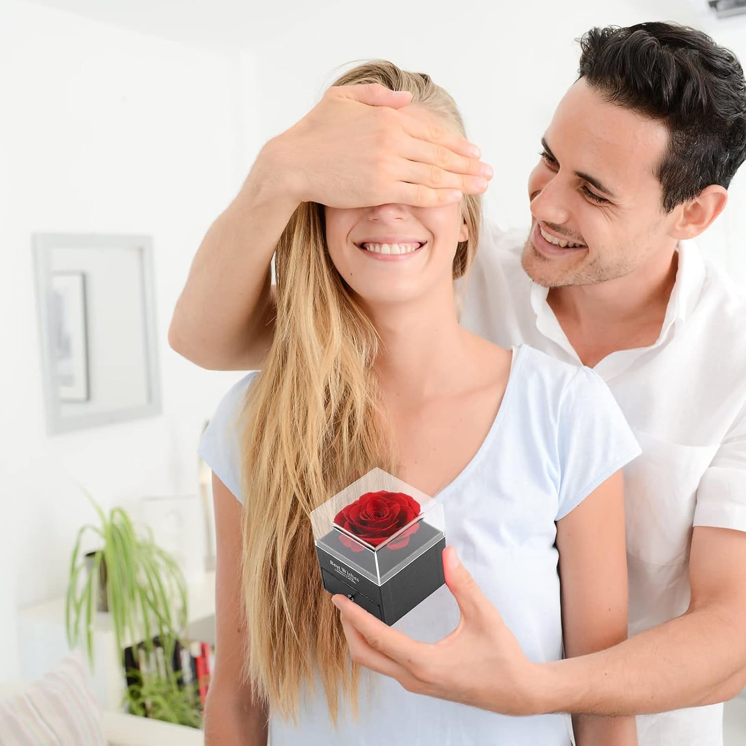 Feeyowipreserved Real Rose with Heart Necklace and Greeting Card. Forever Gifts for Women/Mom/Her/Girlfriend/Wife/Valentine’S Day/Birthday/Anniversary/Thanksgiving/Christmas Wedding (Red)