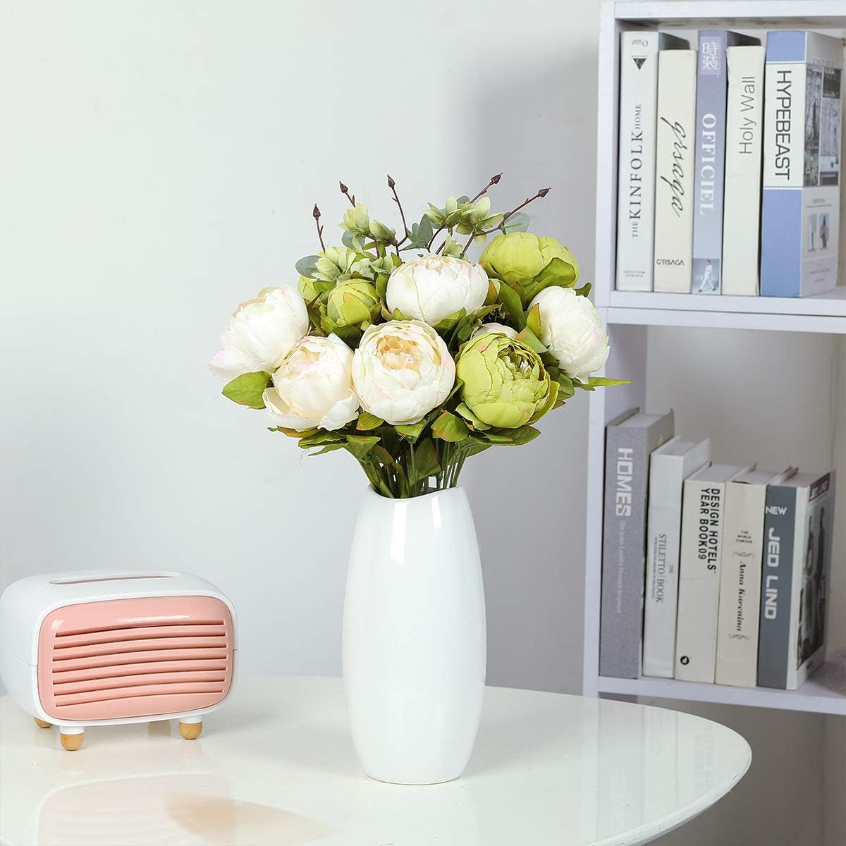 Nubry 2Pcs Artificial Green Peonies Silk Flowers Bouquet Fake Spring Flower for Wedding Home Garden Party Decoration (New Green)