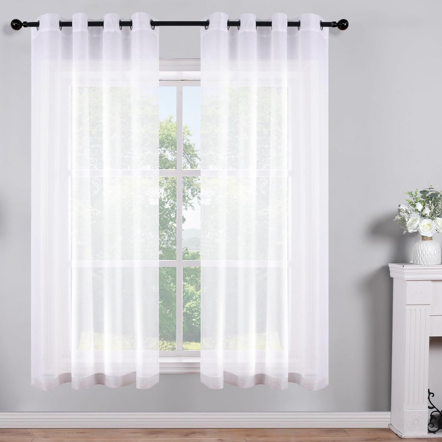 KOUFALL Silver Sheer Curtains, Luxury Curtain for Living Room Bedroom, Light Grey Grommet Backdrop Curtains for Party, 52 X 84 Inch Length, 2 Panels Set, Gray