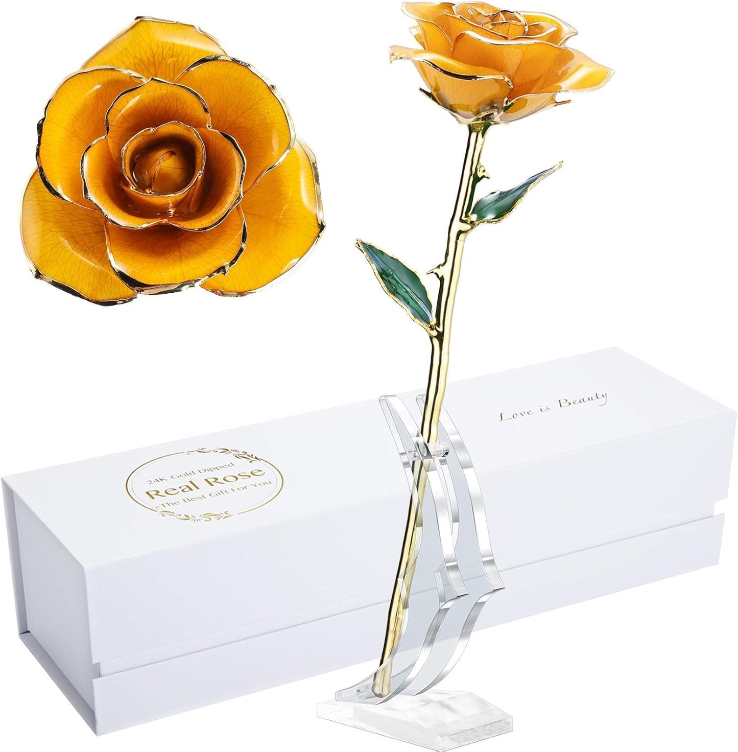 Romantic Rose Gift for Her,Eternity Gold Rose Flower 24K Gold Dipped Rose and Romantic Gift for Her Rose,Skyblue with Stand