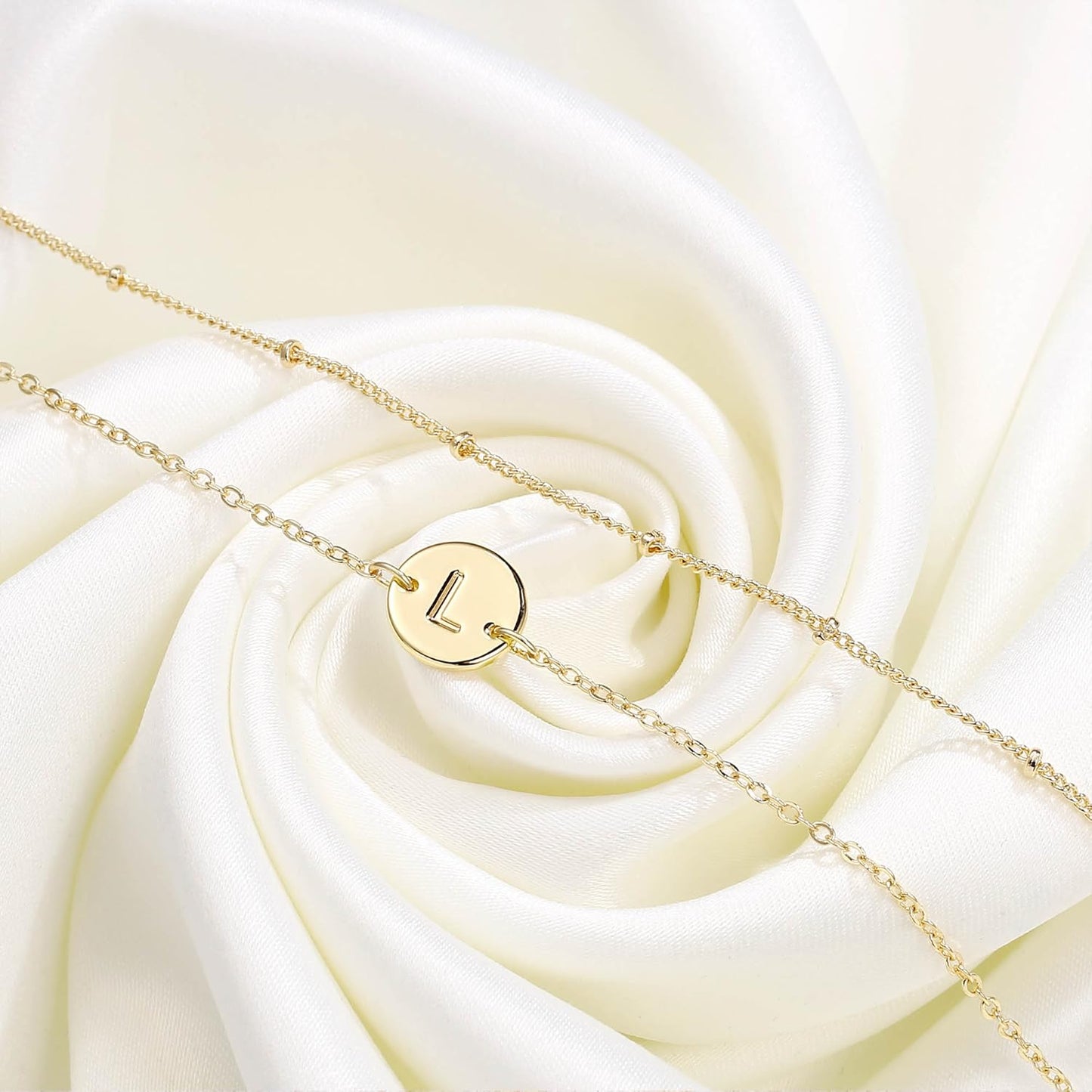 MONOZO Gold Initial Bracelets for Women Girls Jewelry Gifts - Dainty 14K Gold Plated Layered Beaded Letter Initial Bracelet 26 Alphabet Disc Monogram Charm Bracelet Jewelry Birthday Gifts for Women