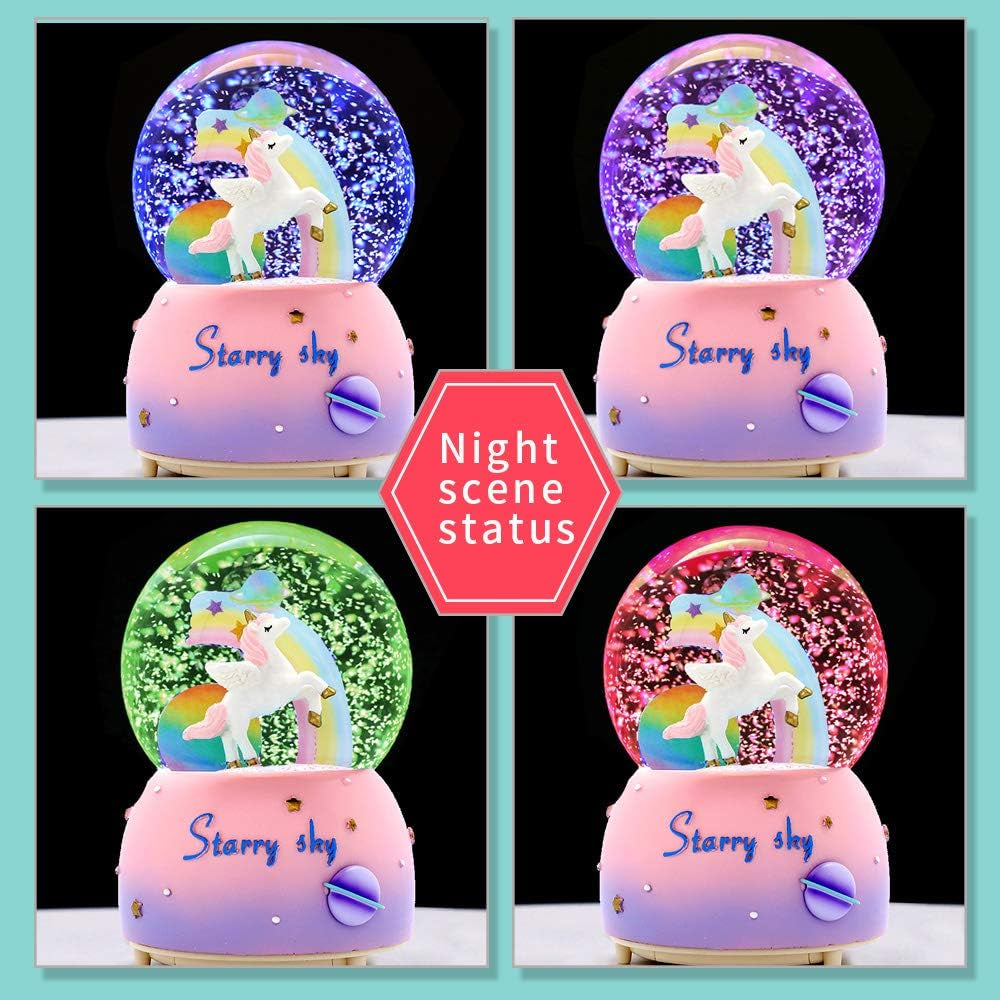 Unicorn Snow Globe for Kids, 80 MM Snow Globe with Musics, Perfect Unicorn Music Box for Granddaughters Babies Birthday