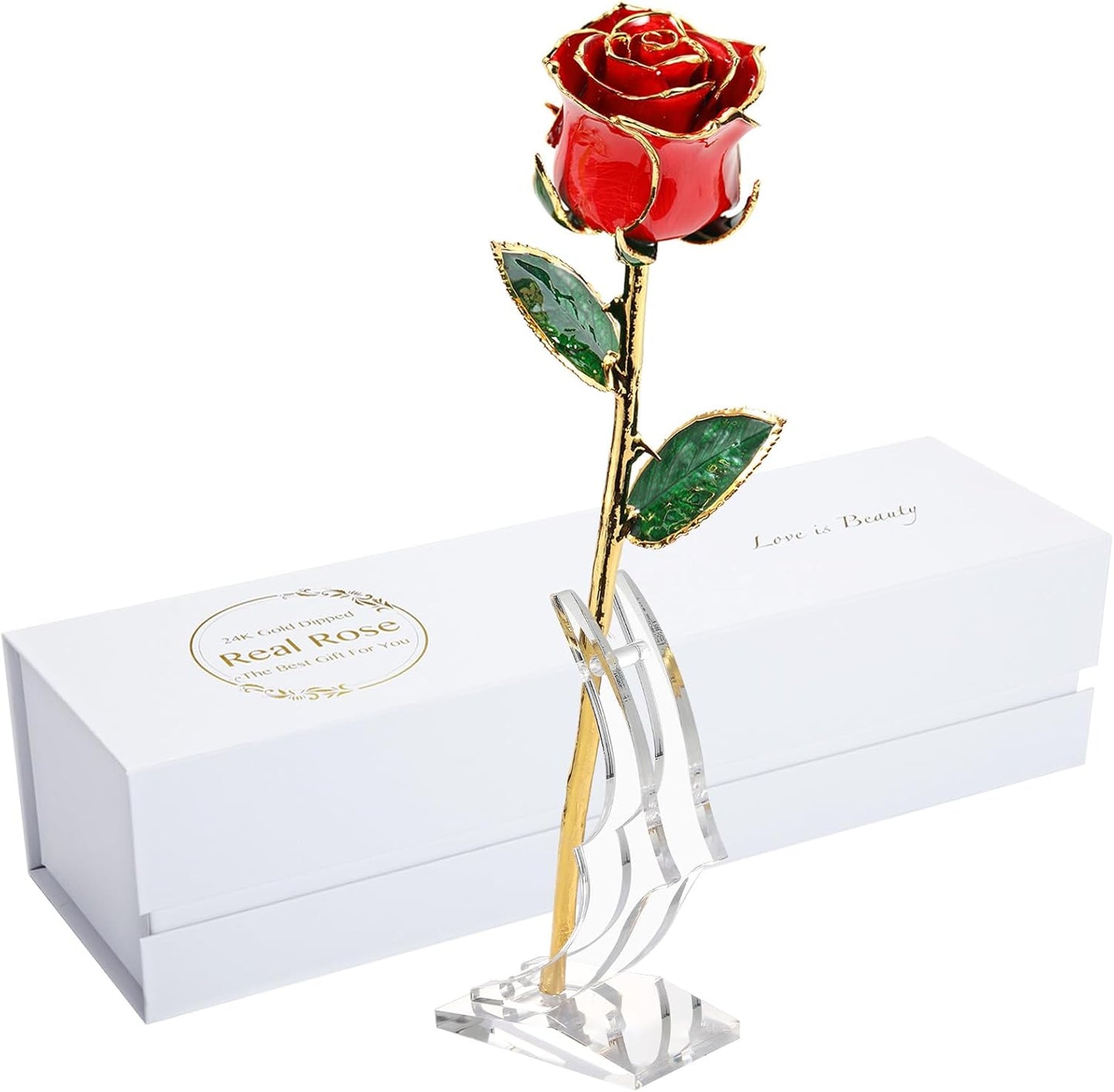 Romantic Rose Gift for Her,Eternity Gold Rose Flower 24K Gold Dipped Rose and Romantic Gift for Her Rose,Skyblue with Stand