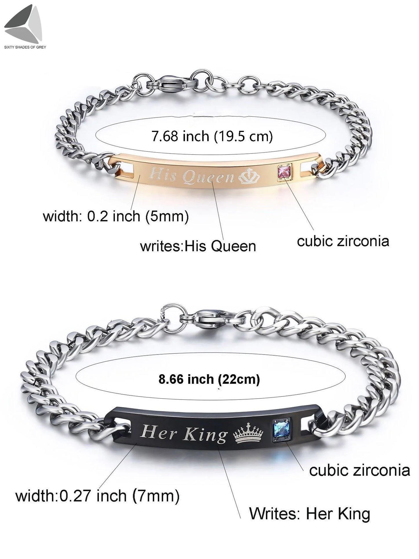 Stainless Steel Couple Bracelets His Queen Her King Bracelets for Couples Jewelry Matching Set Christmas Anniversary Valentine'S Day Gift (2 Pcs)