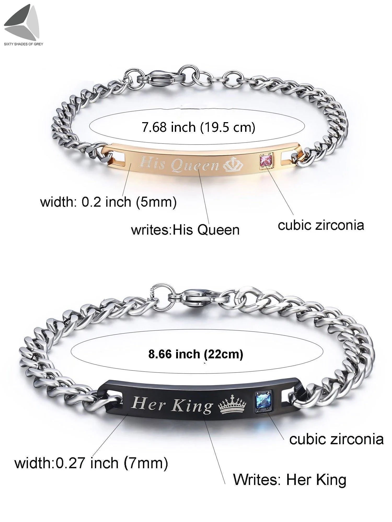 Stainless Steel Couple Bracelets His Queen Her King Bracelets for Couples Jewelry Matching Set Christmas Anniversary Valentine'S Day Gift (2 Pcs)