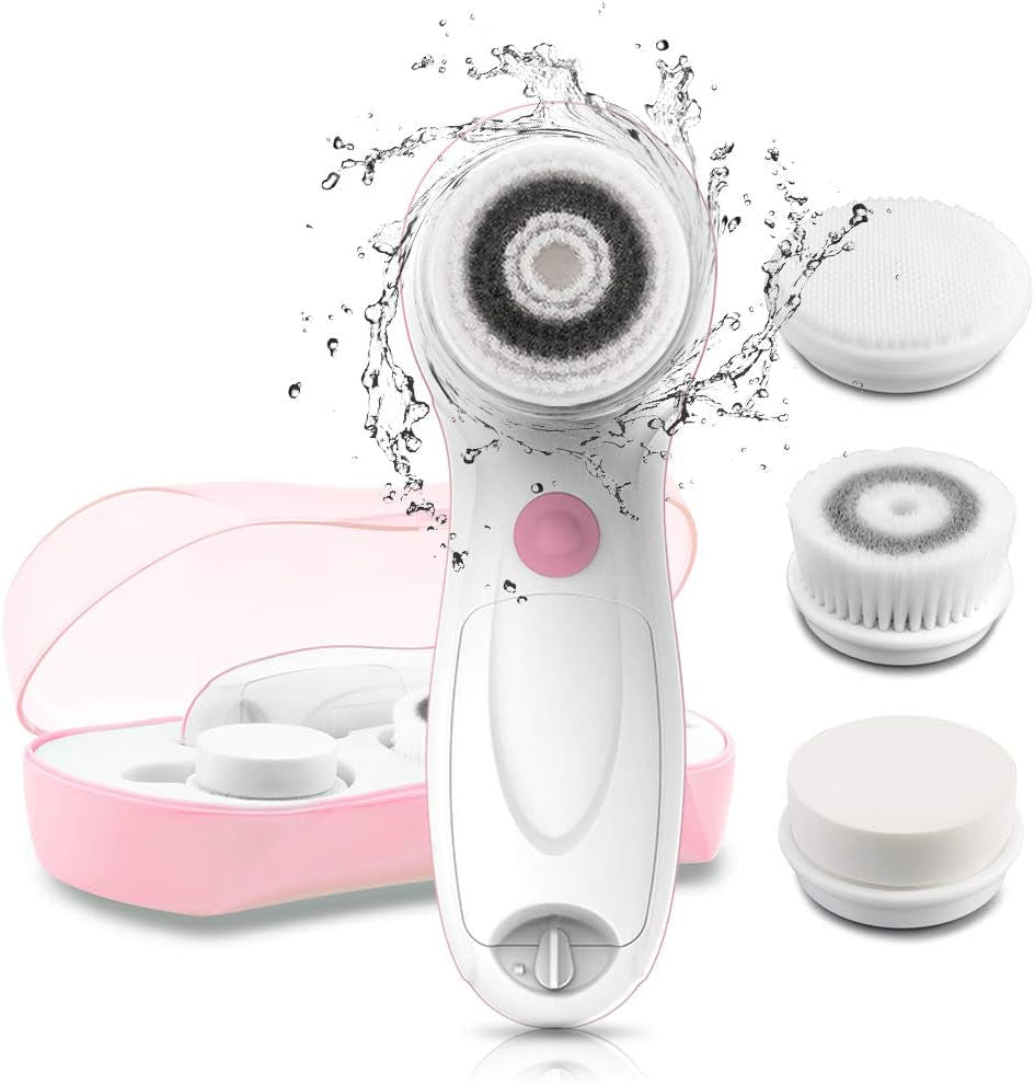 Touchbeauty Facial Cleansing & Exfoliator Brush Set with Travel Case 3 Professional Cleansing Brush Heads for Oil/Sensitive/Combination Skin |Waterproof, Dual Speed