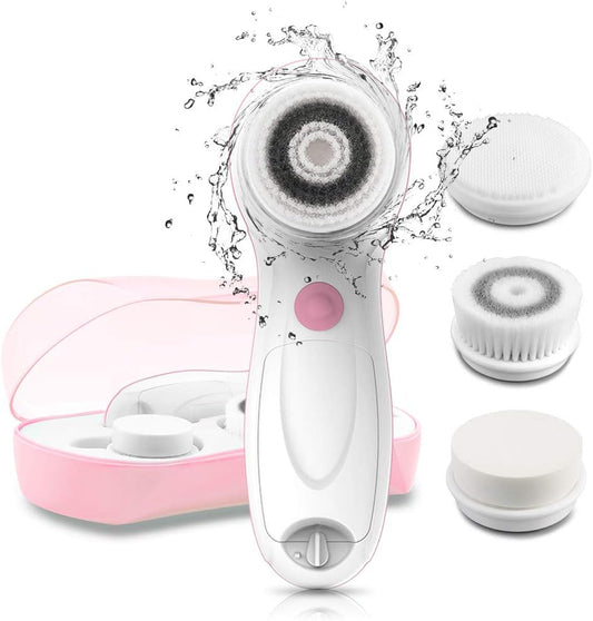 Touchbeauty Facial Cleansing & Exfoliator Brush Set with Travel Case 3 Professional Cleansing Brush Heads for Oil/Sensitive/Combination Skin |Waterproof, Dual Speed