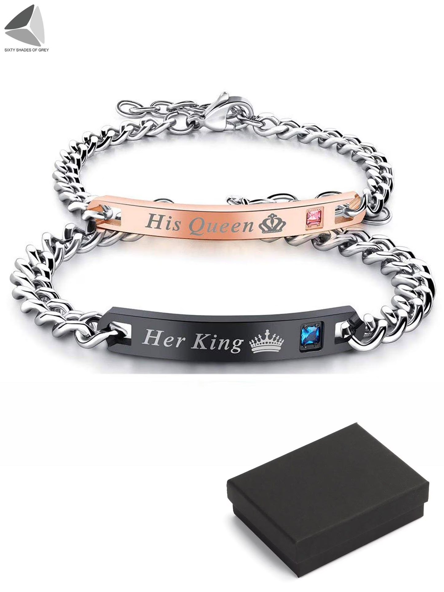 Stainless Steel Couple Bracelets His Queen Her King Bracelets for Couples Jewelry Matching Set Christmas Anniversary Valentine'S Day Gift (2 Pcs)