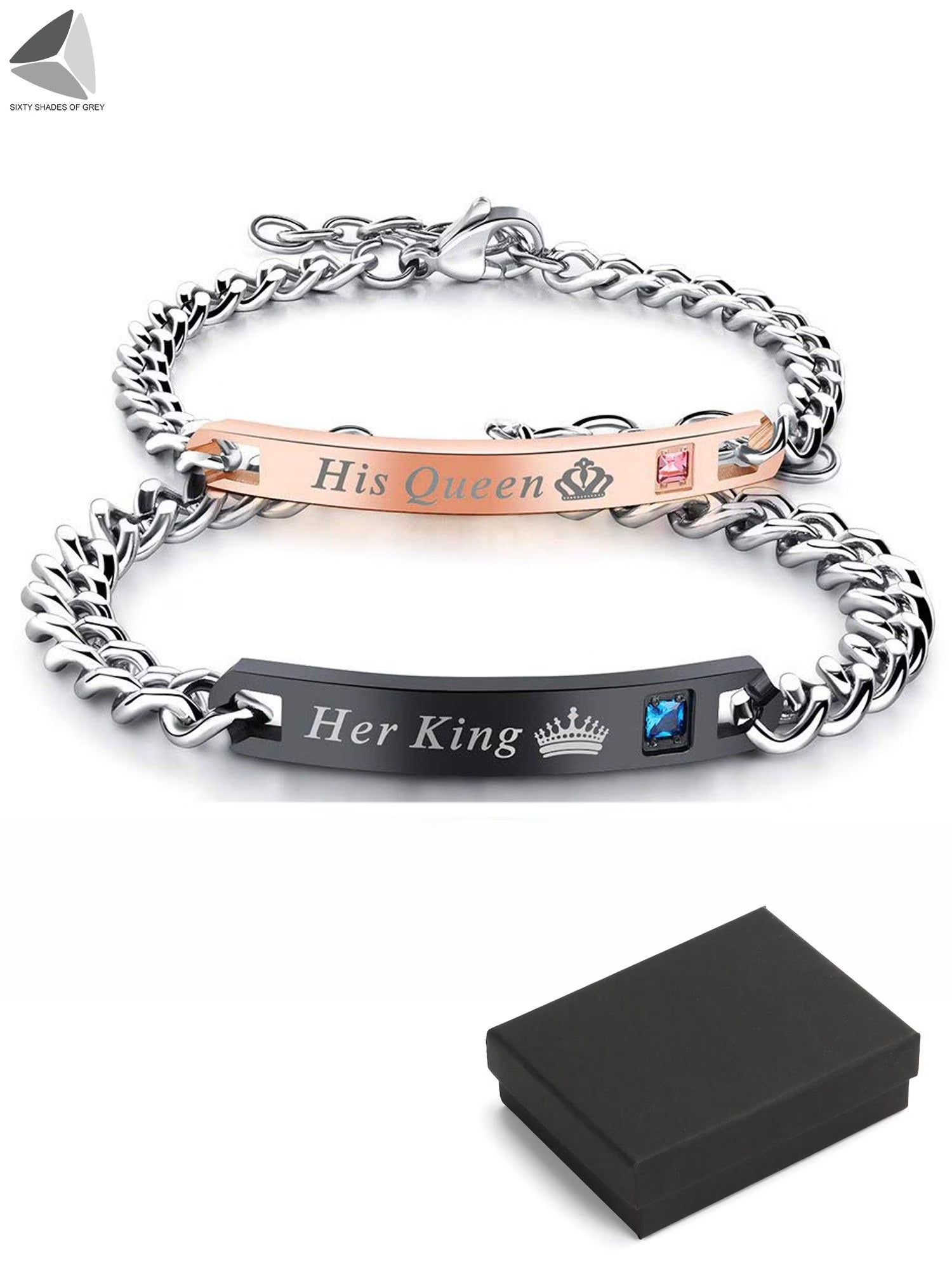 Stainless Steel Couple Bracelets His Queen Her King Bracelets for Couples Jewelry Matching Set Christmas Anniversary Valentine'S Day Gift (2 Pcs)