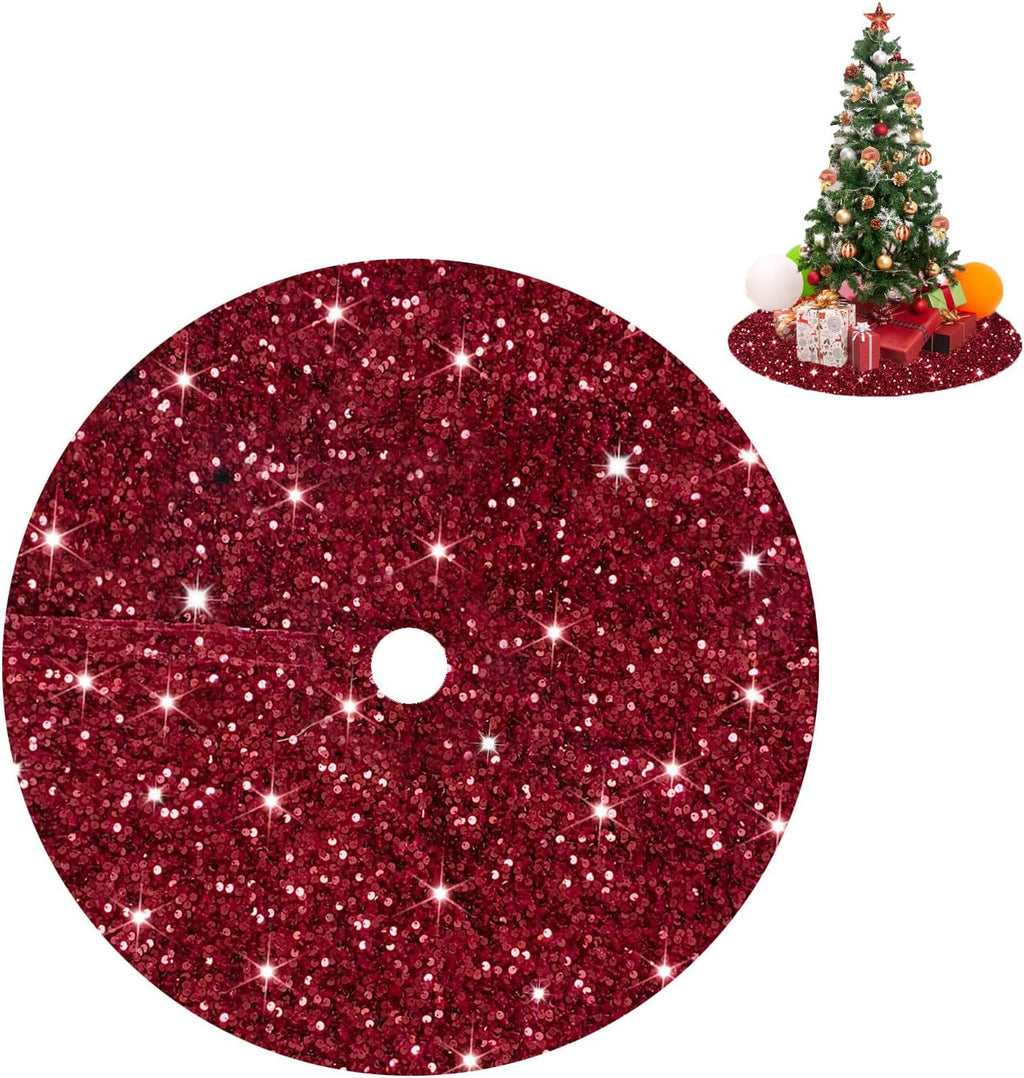 FUHSY Christmas Tree Skirt Pink Tree Skirt 46 Inch Sequintree Skirt Velvet Tree Floor Carpet Holiday Ornaments Glittery Xmas Skirt for Thanksgiving Pink Christmas Decorations Christmas Skirt Tree