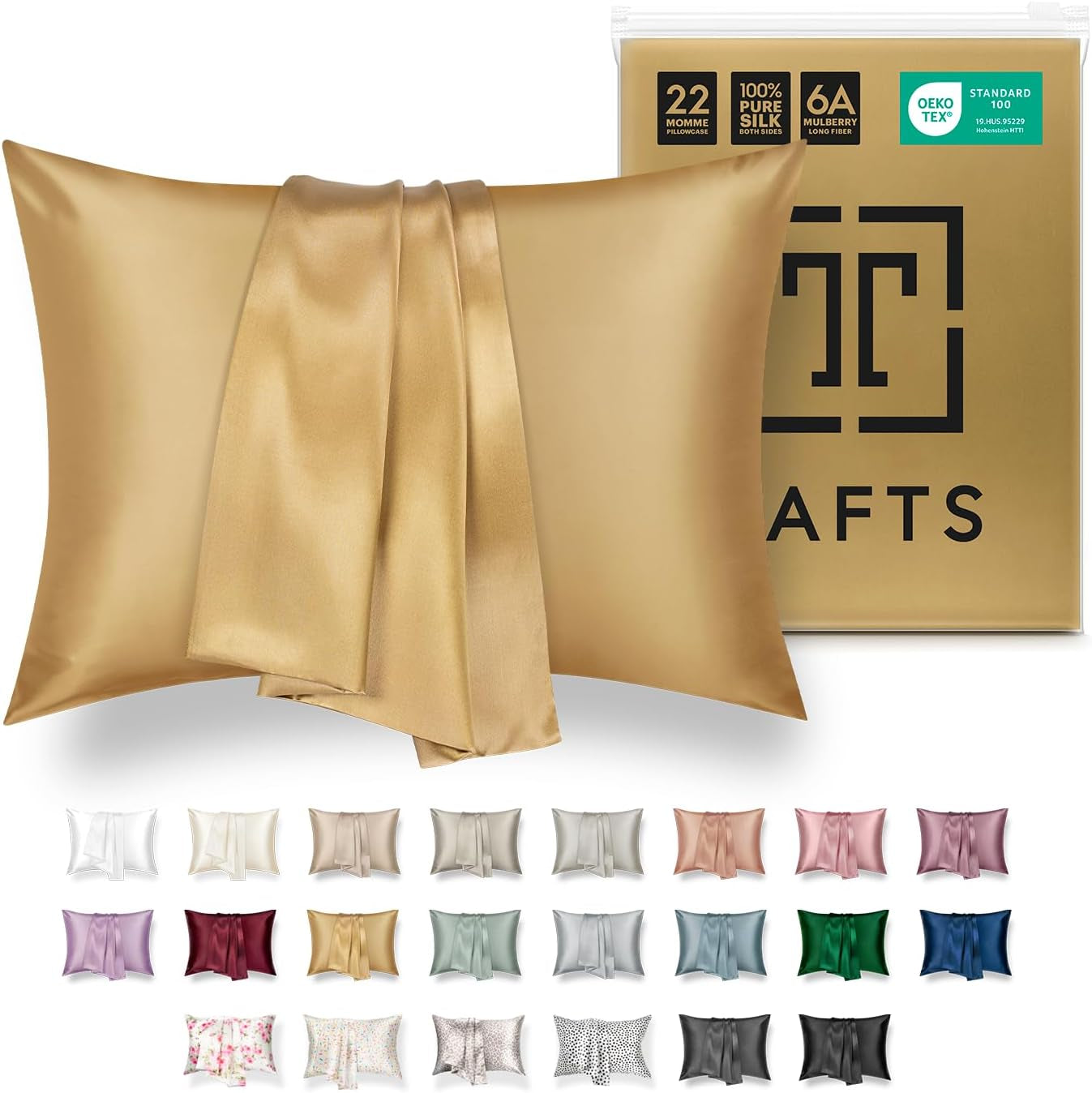 Tafts Pillow Cases - 22Mm 100% Pure Mulberry 6A Silk Pillowcase for Hair & Skin with Zipper Closure, Cooling, Natural, Organic, Double Sided Silk Pillow Case (Midnight Black, Queen 20X30 1Pc)