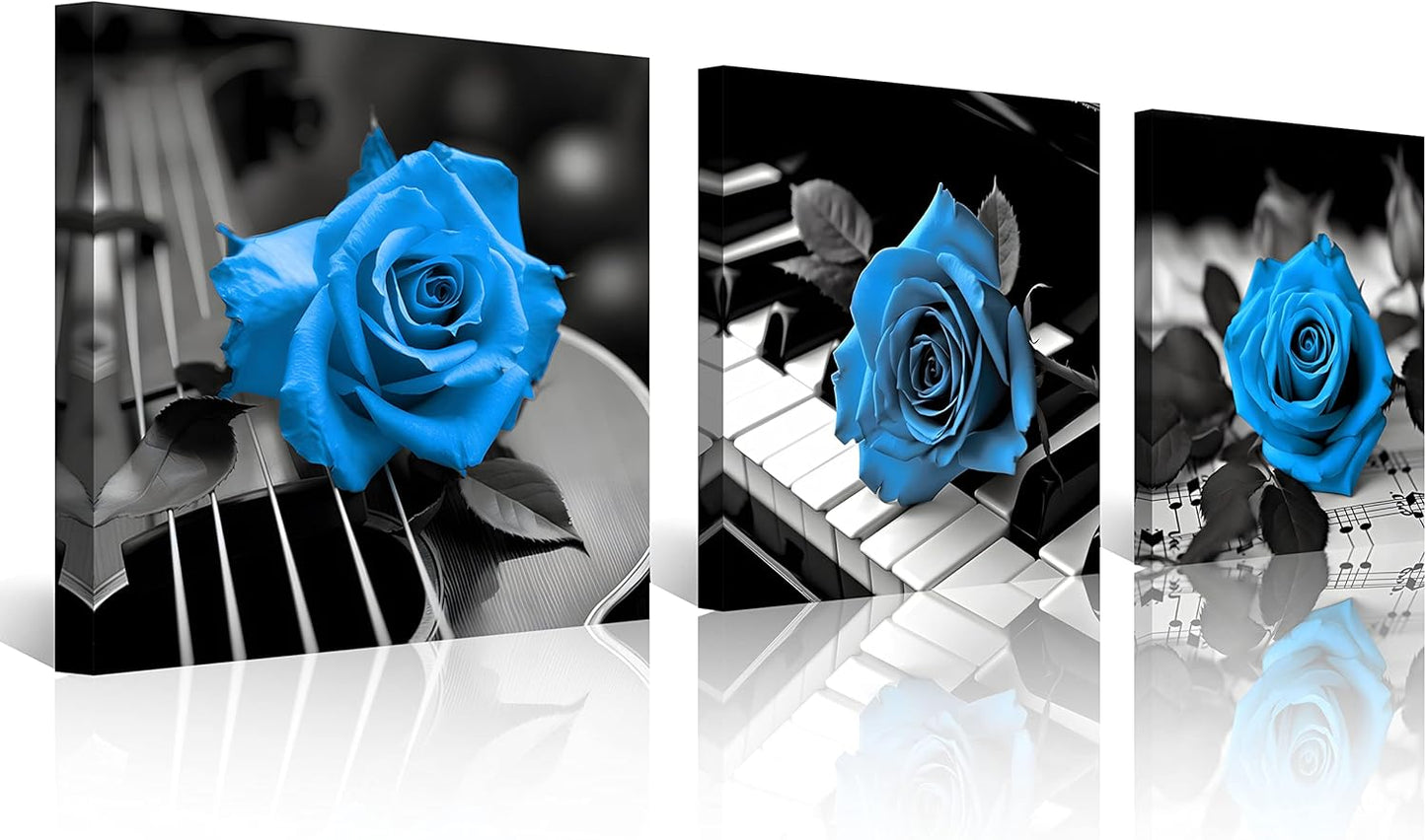 NAN Wind Canvas Print 3 Pcs Black and White Red Rose Canvas Art Painting Abstract Wall Art Decorations Flower Picture on Canvas for Home Decor Stretched and Framed (16X16Inchx3Pcs, A-Rose)