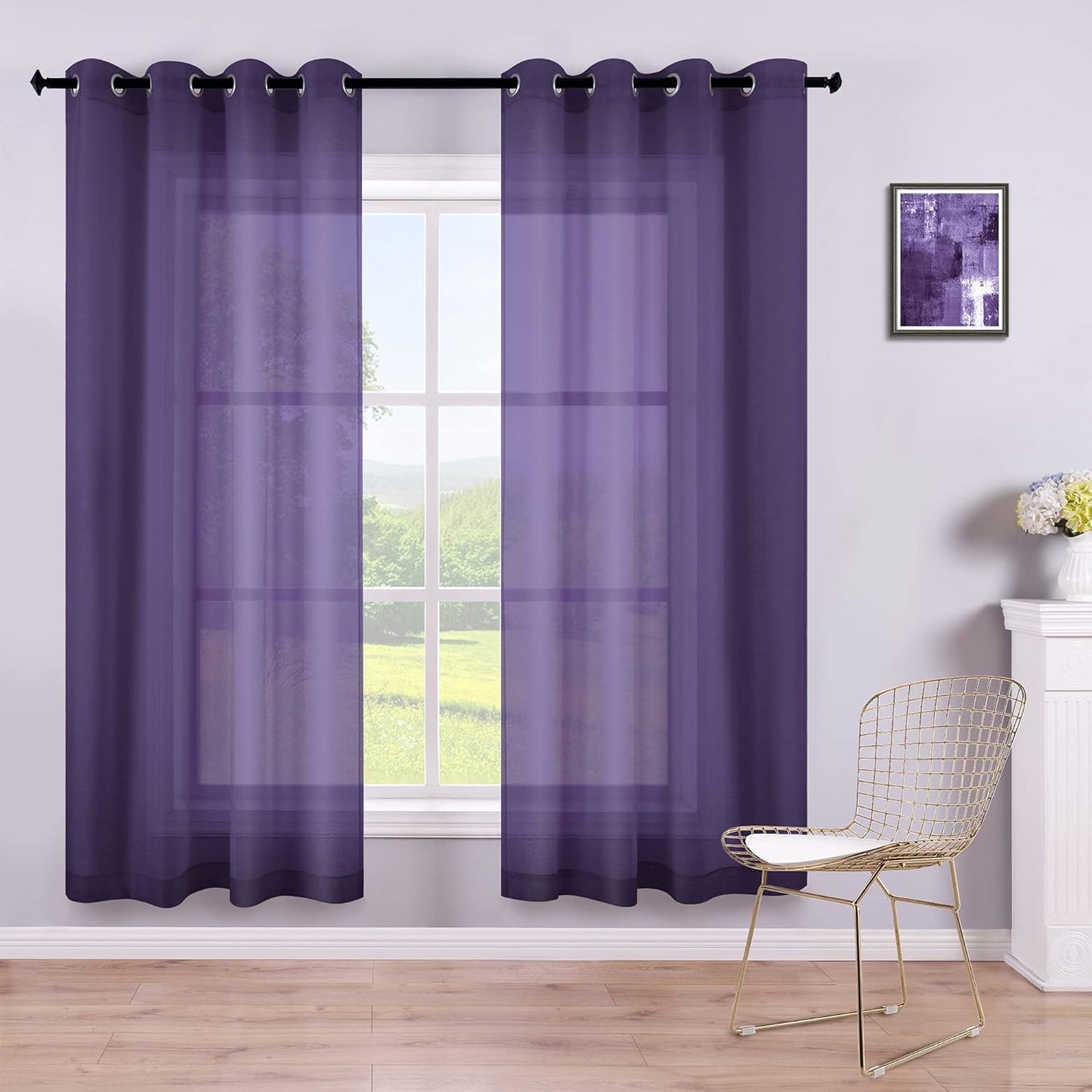 KOUFALL Silver Sheer Curtains, Luxury Curtain for Living Room Bedroom, Light Grey Grommet Backdrop Curtains for Party, 52 X 84 Inch Length, 2 Panels Set, Gray