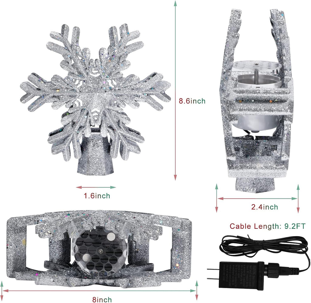 Christmas Tree Star Topper Light Christmas Tree Star Topper Projector with Rotating LED Snowflake Lights 3D Hollow for Christmas Tree Decorations