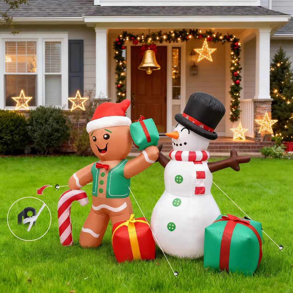 8.5Ft Christmas Inflatables Outdoor Decoration Snowman and Gingerbread Christmas Blow Ups with Built in LED Lights Xmas Garden Yard Lawn Decoration